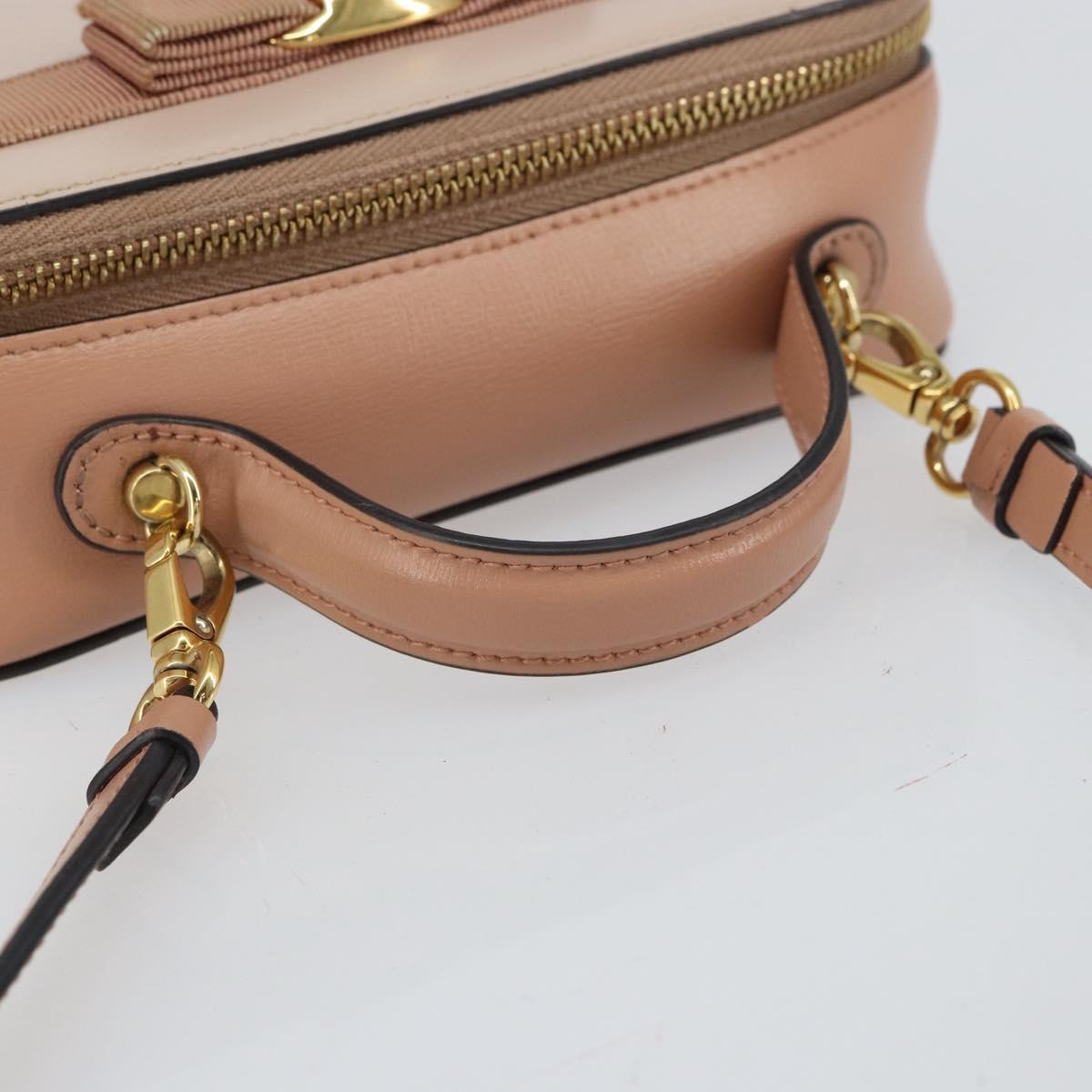 Salvatore Ferragamo Vala Hand Bag Leather 2way Pink Gold Auth 161059