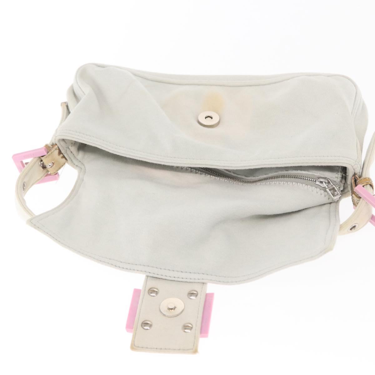 FENDI Mamma Baguette Hand Bag cotton Gray Silver Auth 161060
