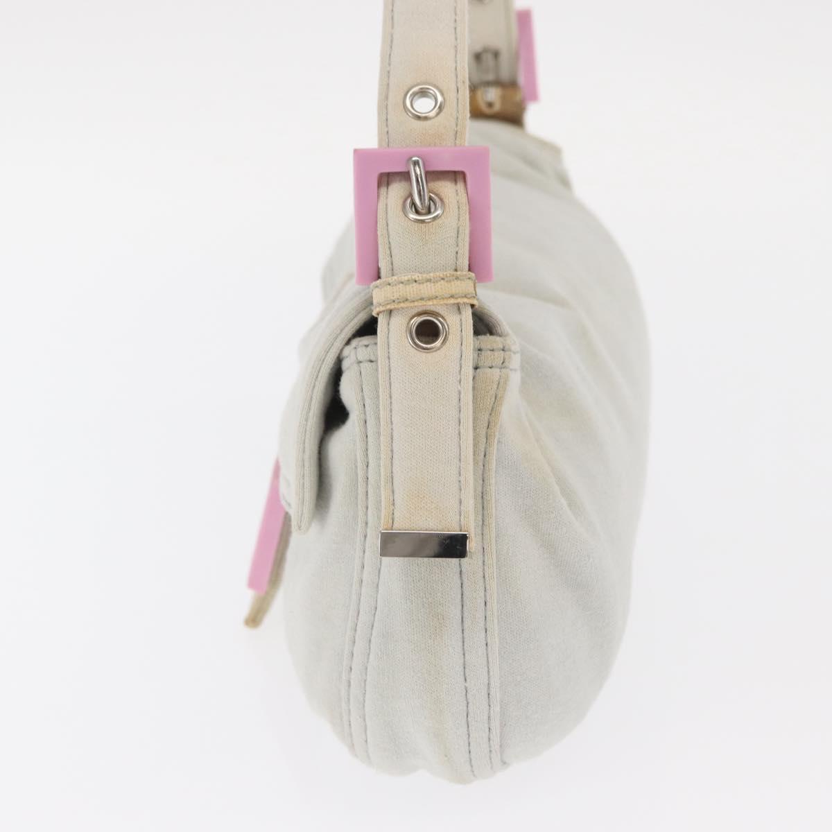 FENDI Mamma Baguette Hand Bag cotton Gray Silver Auth 161060
