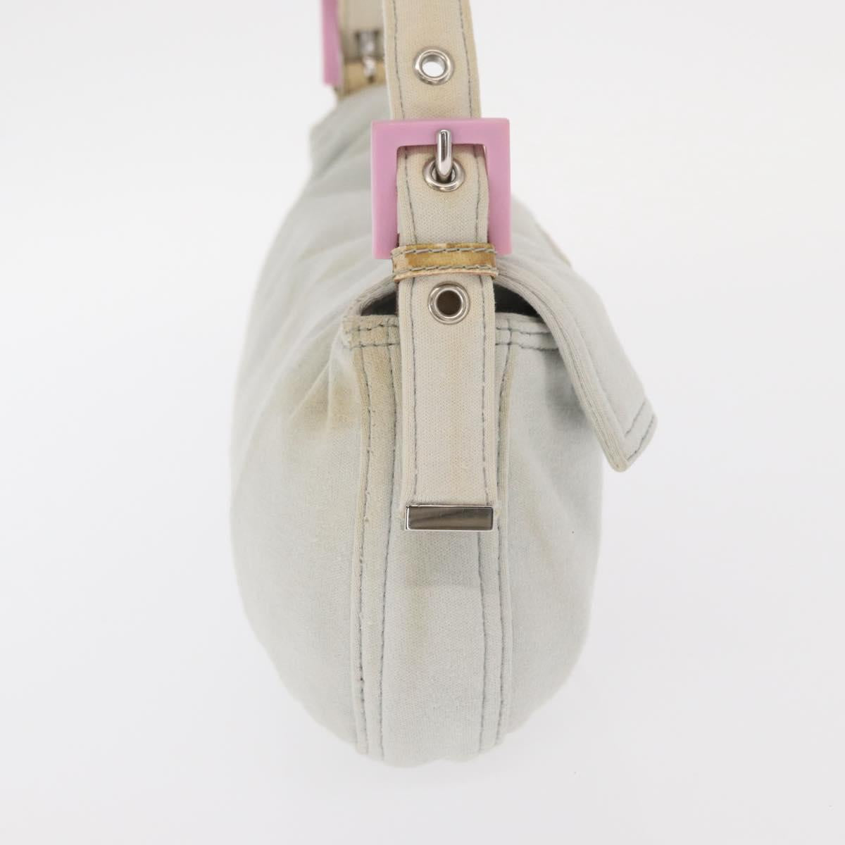 FENDI Mamma Baguette Hand Bag cotton Gray Silver Auth 161060