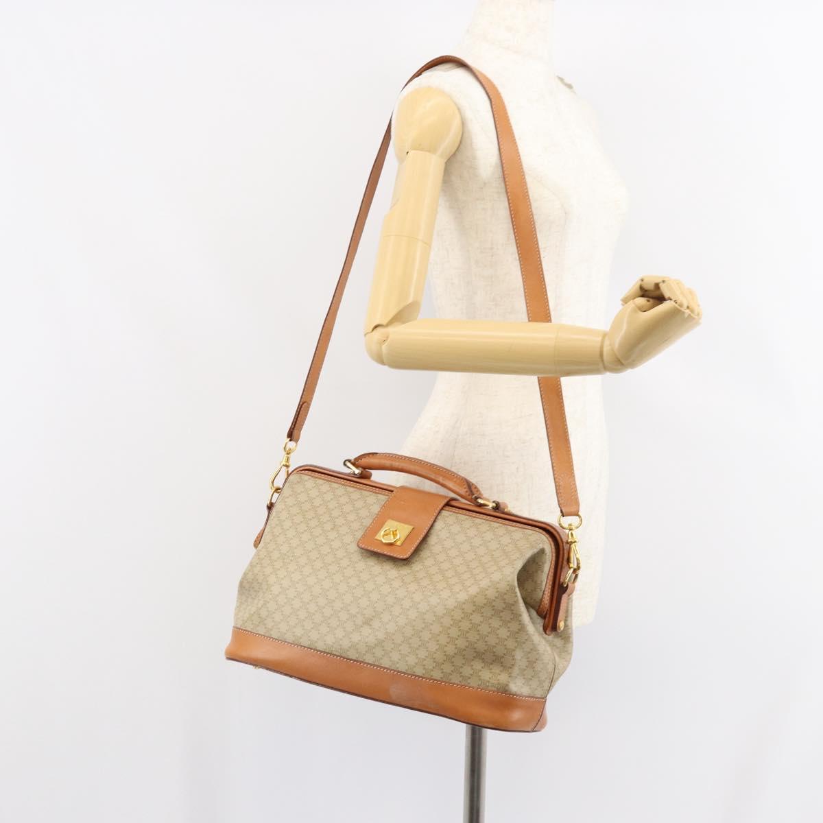CELINE Macadam Canvas Hand Bag PVC 2way Beige Gold Auth 161061
