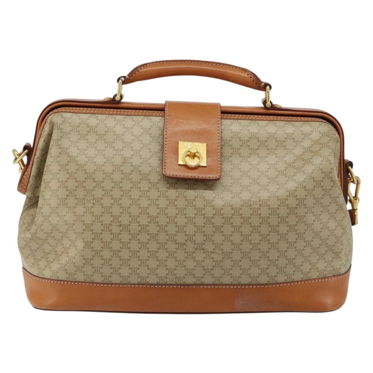 CELINE Macadam Canvas Hand Bag PVC 2way Beige Gold Auth 161061