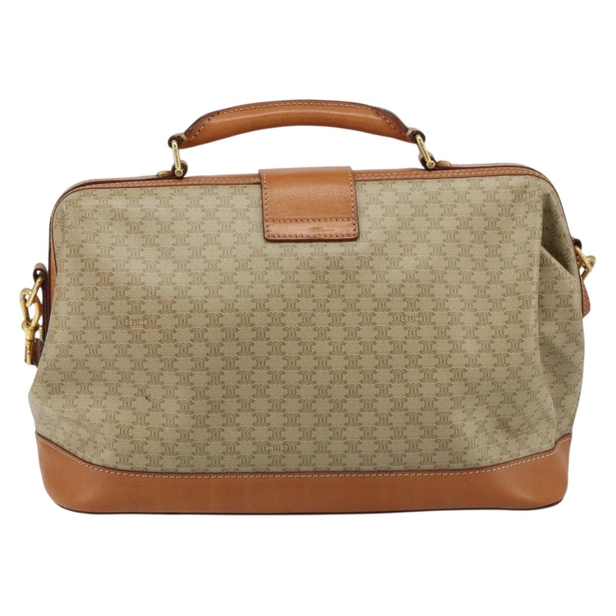 CELINE Macadam Canvas Hand Bag PVC 2way Beige Gold Auth 161061