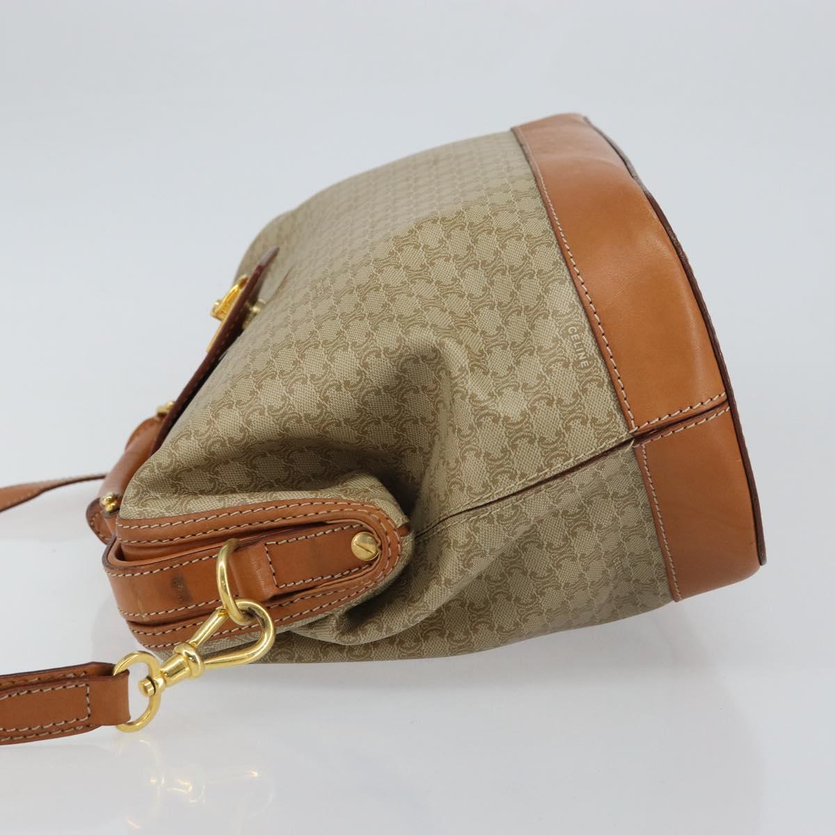 CELINE Macadam Canvas Hand Bag PVC 2way Beige Gold Auth 161061