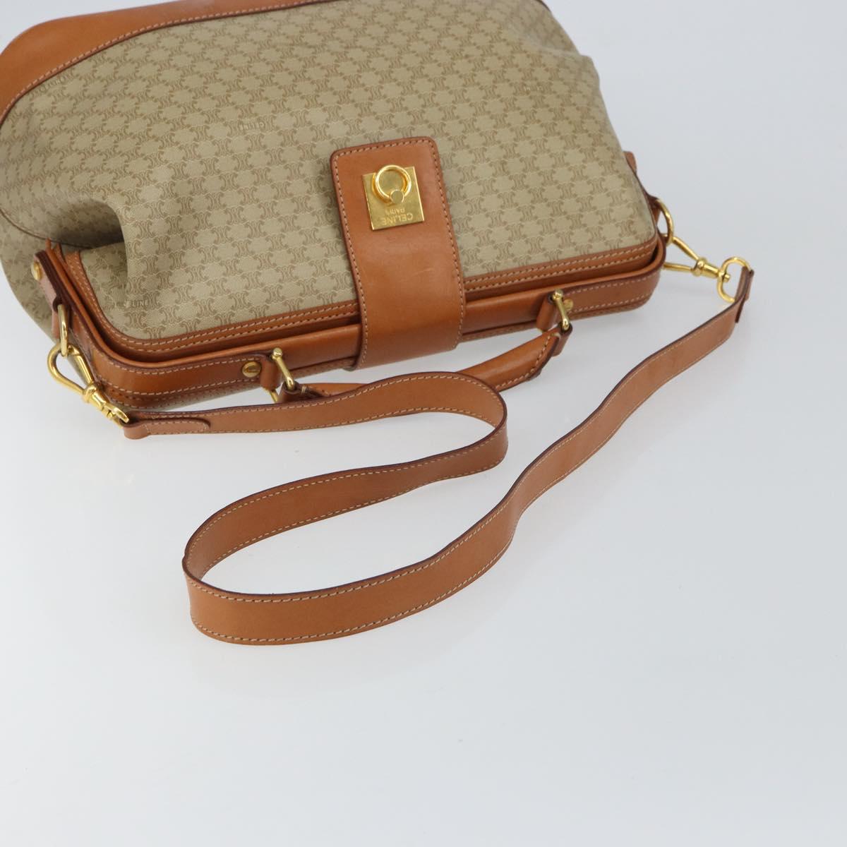 CELINE Macadam Canvas Hand Bag PVC 2way Beige Gold Auth 161061