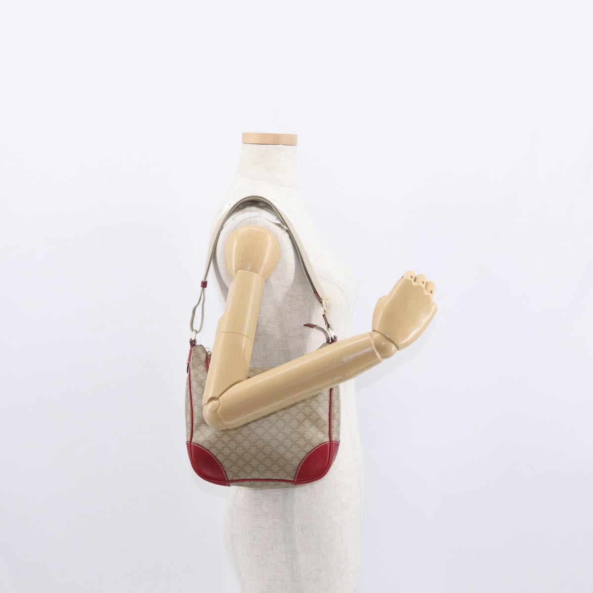 CELINE Macadam Canvas Shoulder Bag PVC Beige Gold Auth 161067