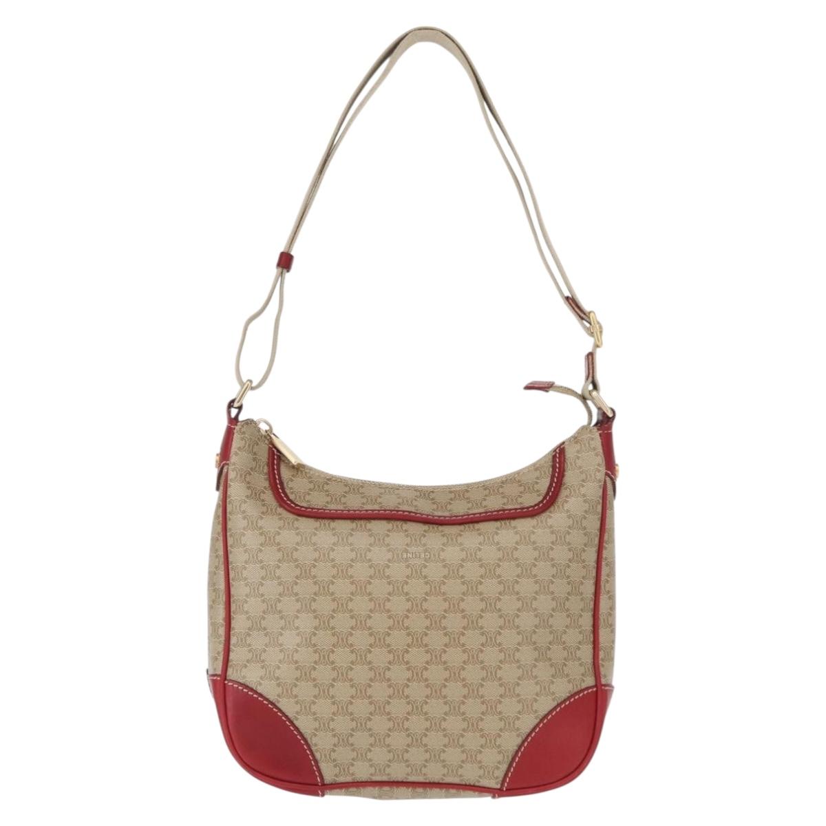 CELINE Macadam Canvas Shoulder Bag PVC Beige Gold Auth 161067