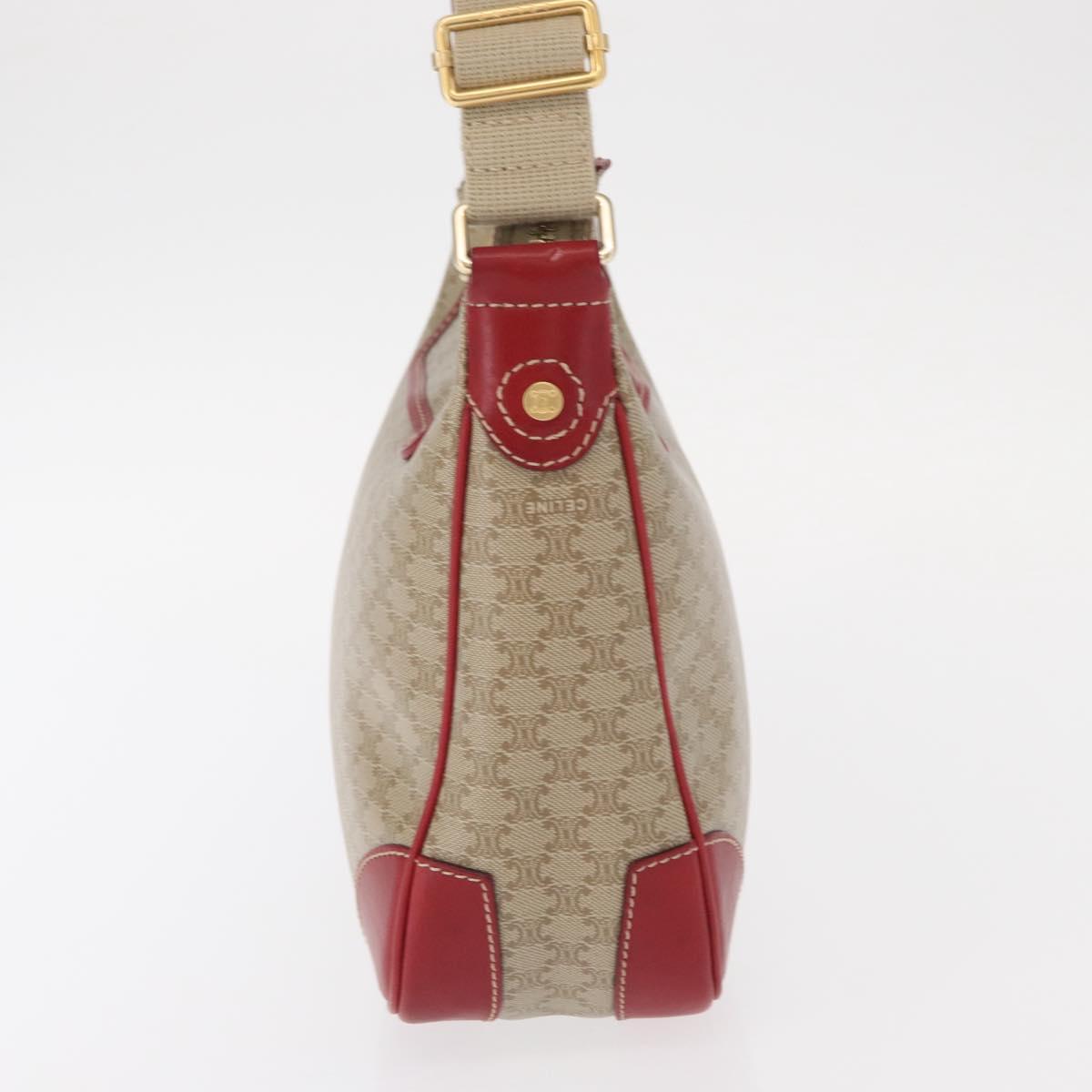 CELINE Macadam Canvas Shoulder Bag PVC Beige Gold Auth 161067