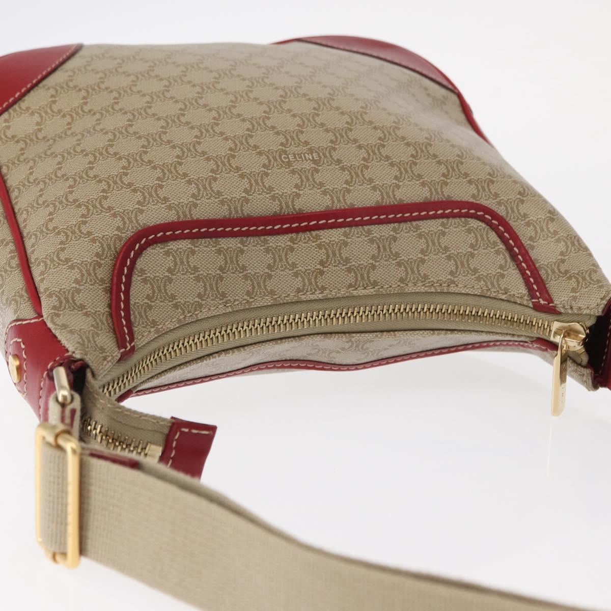 CELINE Macadam Canvas Shoulder Bag PVC Beige Gold Auth 161067