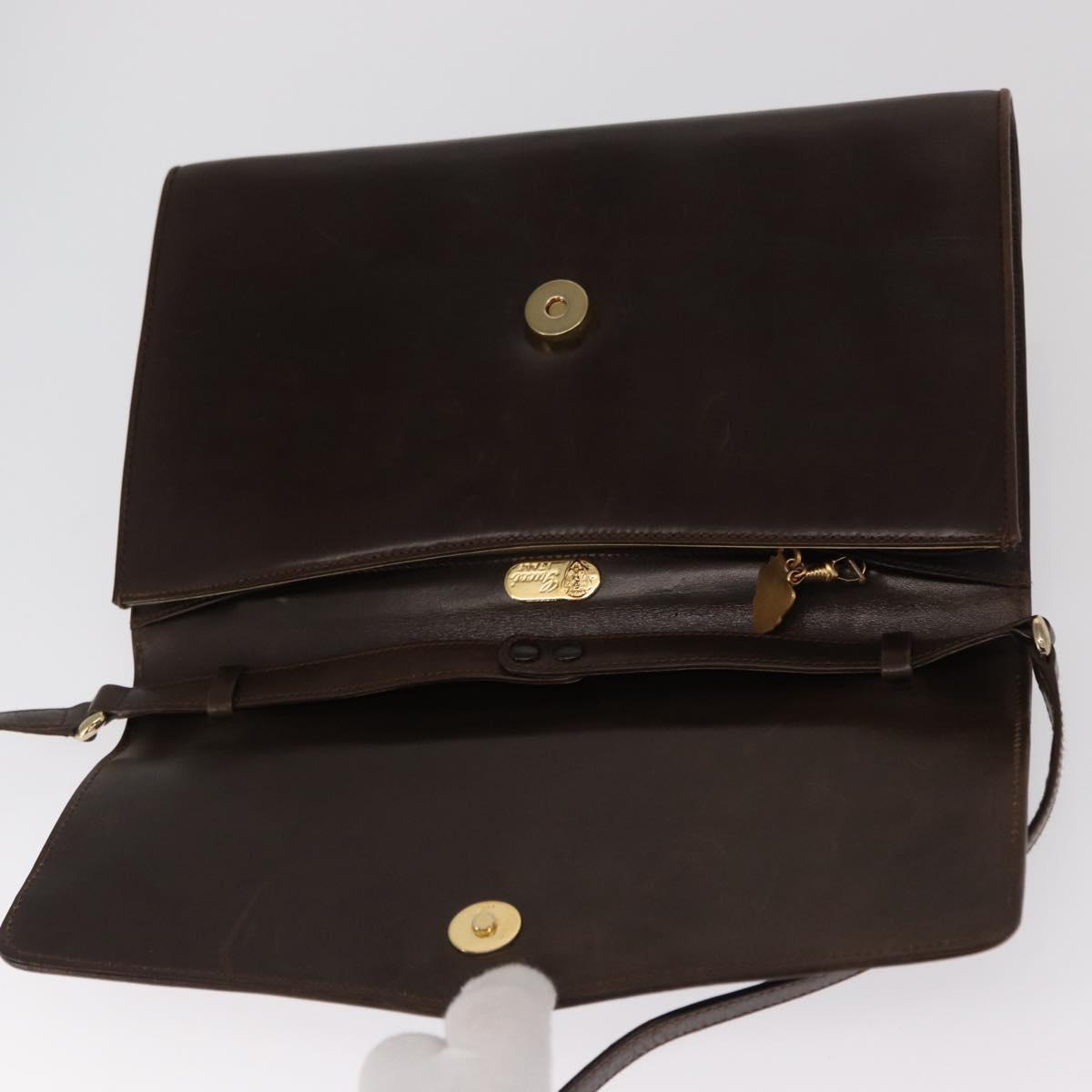 GUCCI Shoulder Bag Leather Dark Brown Gold 406 004 2008 Auth 161069