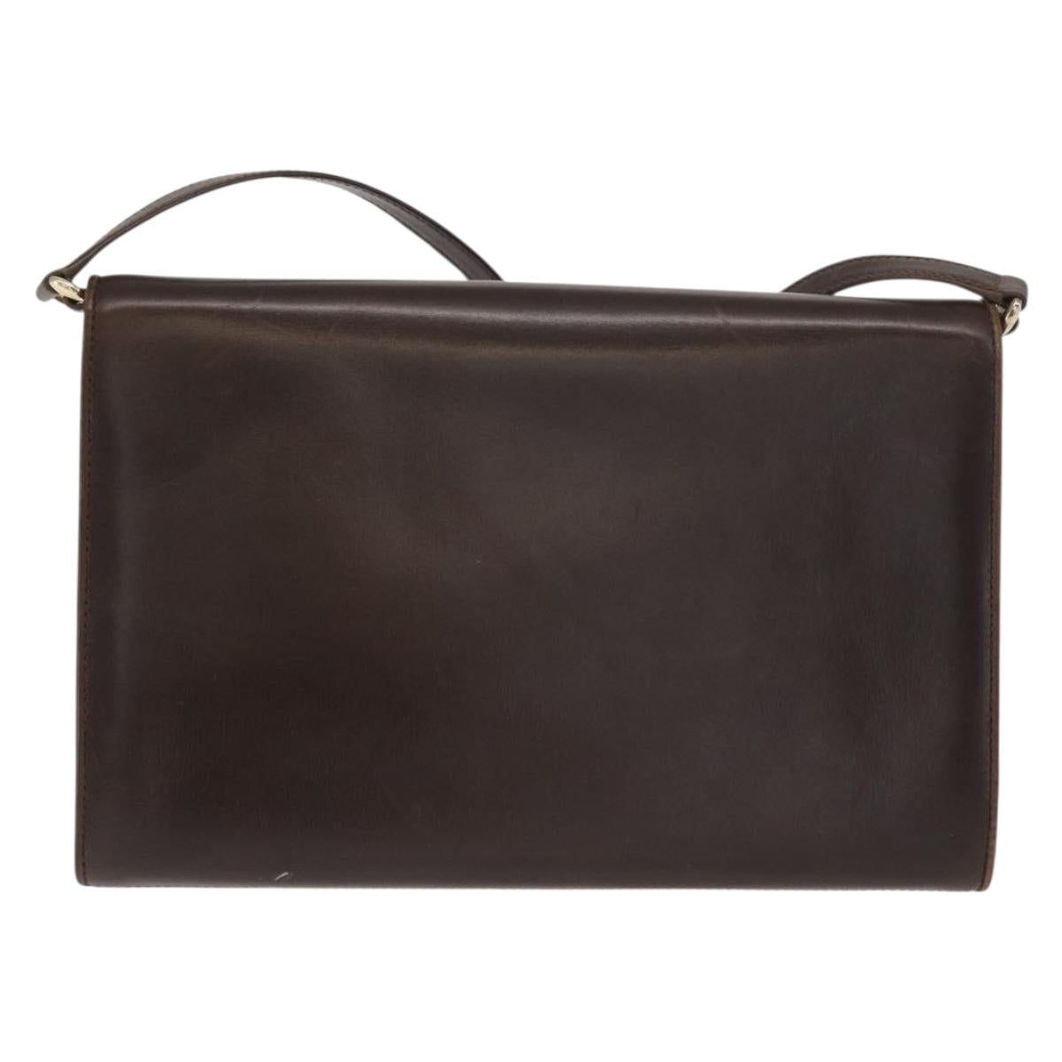 GUCCI Shoulder Bag Leather Dark Brown Gold 406 004 2008 Auth 161069