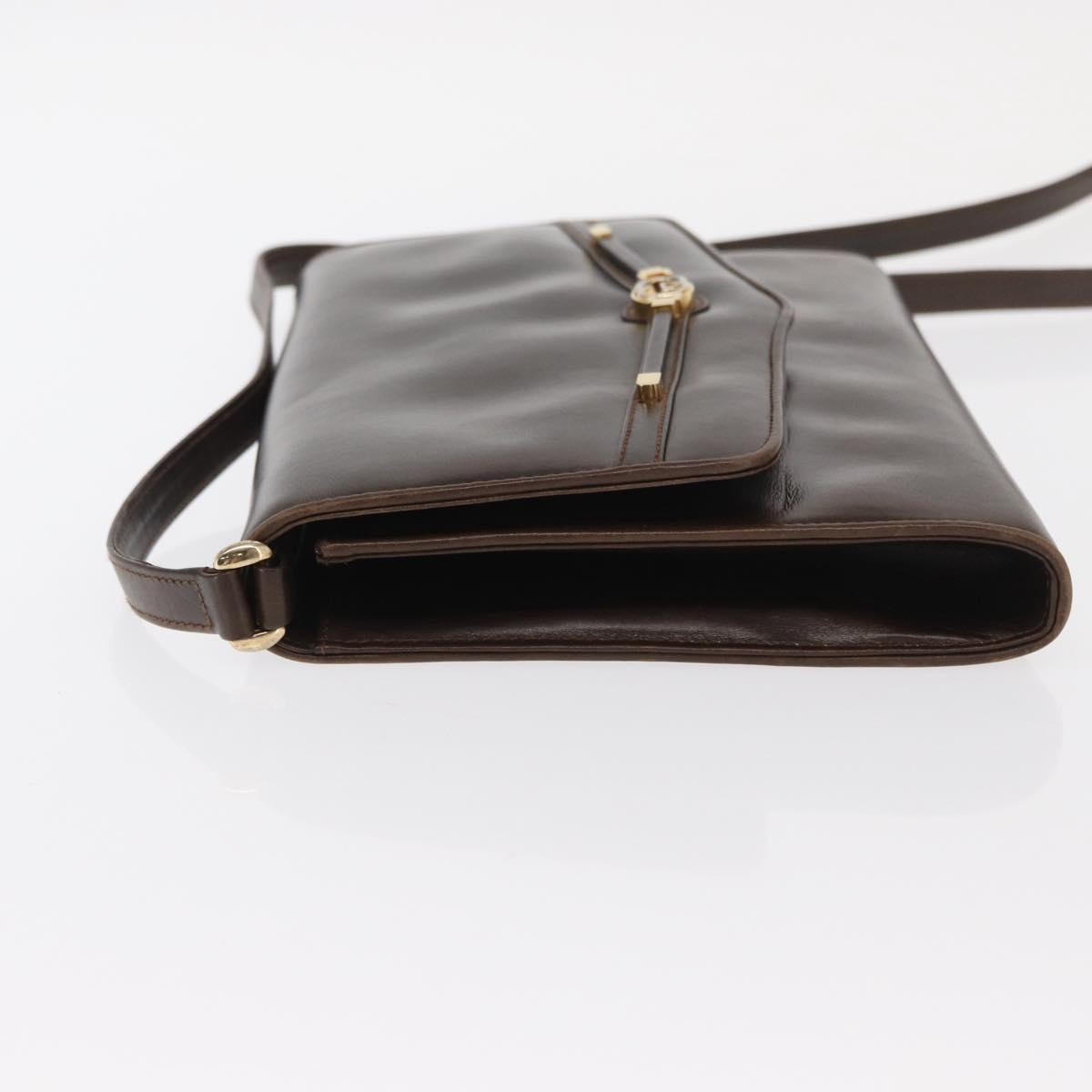 GUCCI Shoulder Bag Leather Dark Brown Gold 406 004 2008 Auth 161069