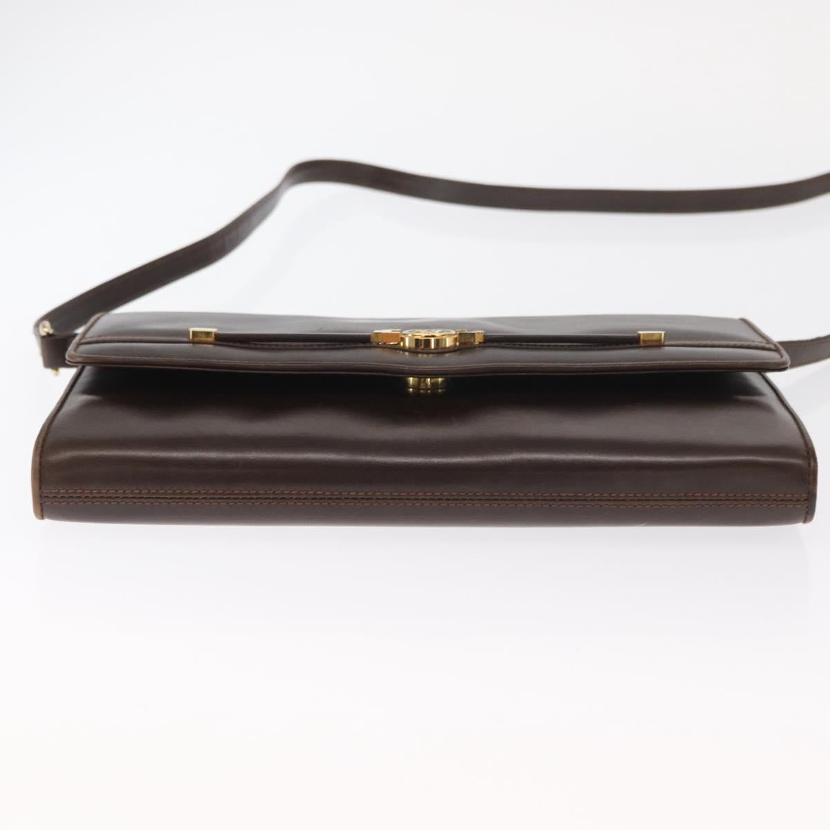 GUCCI Shoulder Bag Leather Dark Brown Gold 406 004 2008 Auth 161069