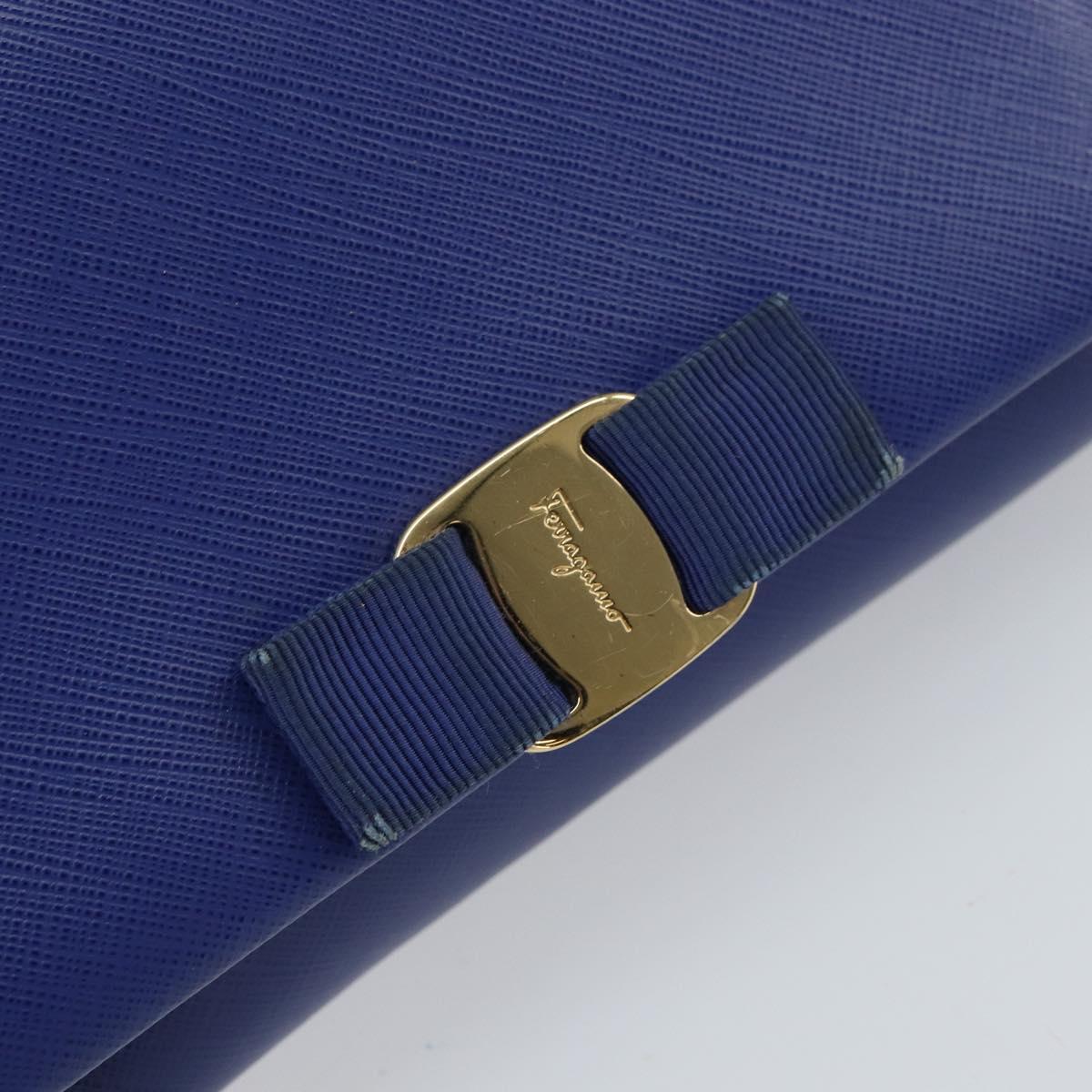 Salvatore Ferragamo Vala Chain Shoulder Bag Leather Blue Gold Auth 161081
