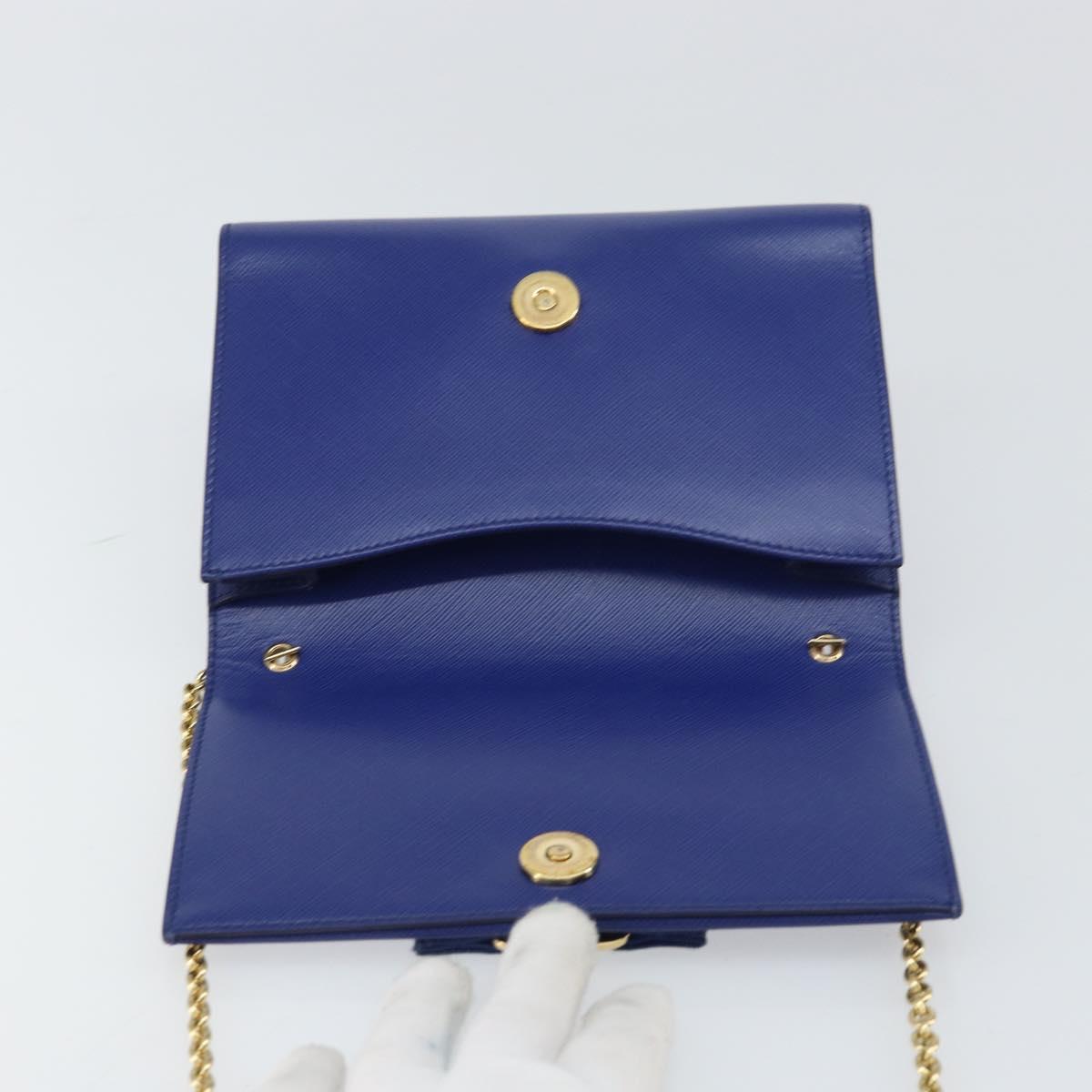 Salvatore Ferragamo Vala Chain Shoulder Bag Leather Blue Gold Auth 161081