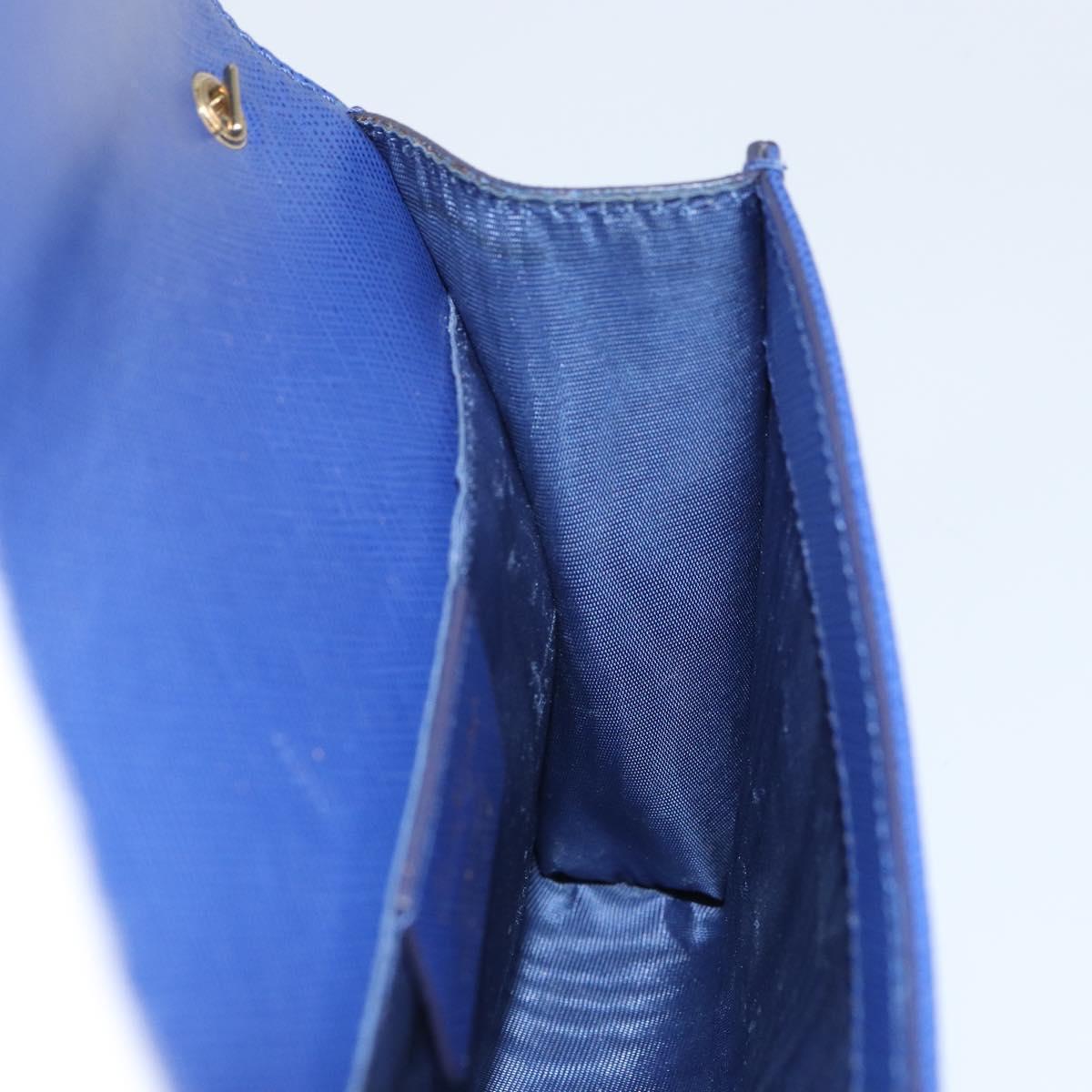 Salvatore Ferragamo Vala Chain Shoulder Bag Leather Blue Gold Auth 161081