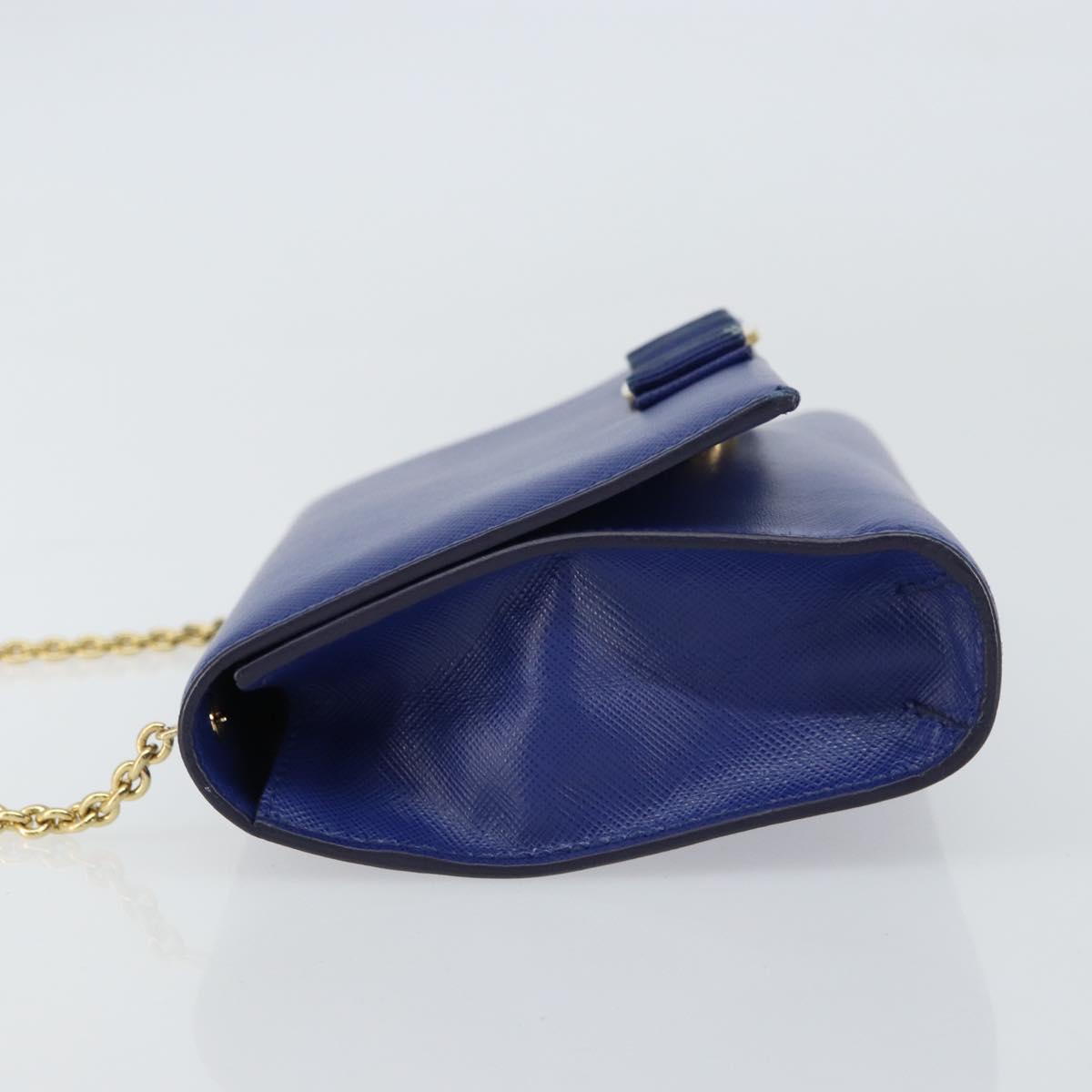 Salvatore Ferragamo Vala Chain Shoulder Bag Leather Blue Gold Auth 161081