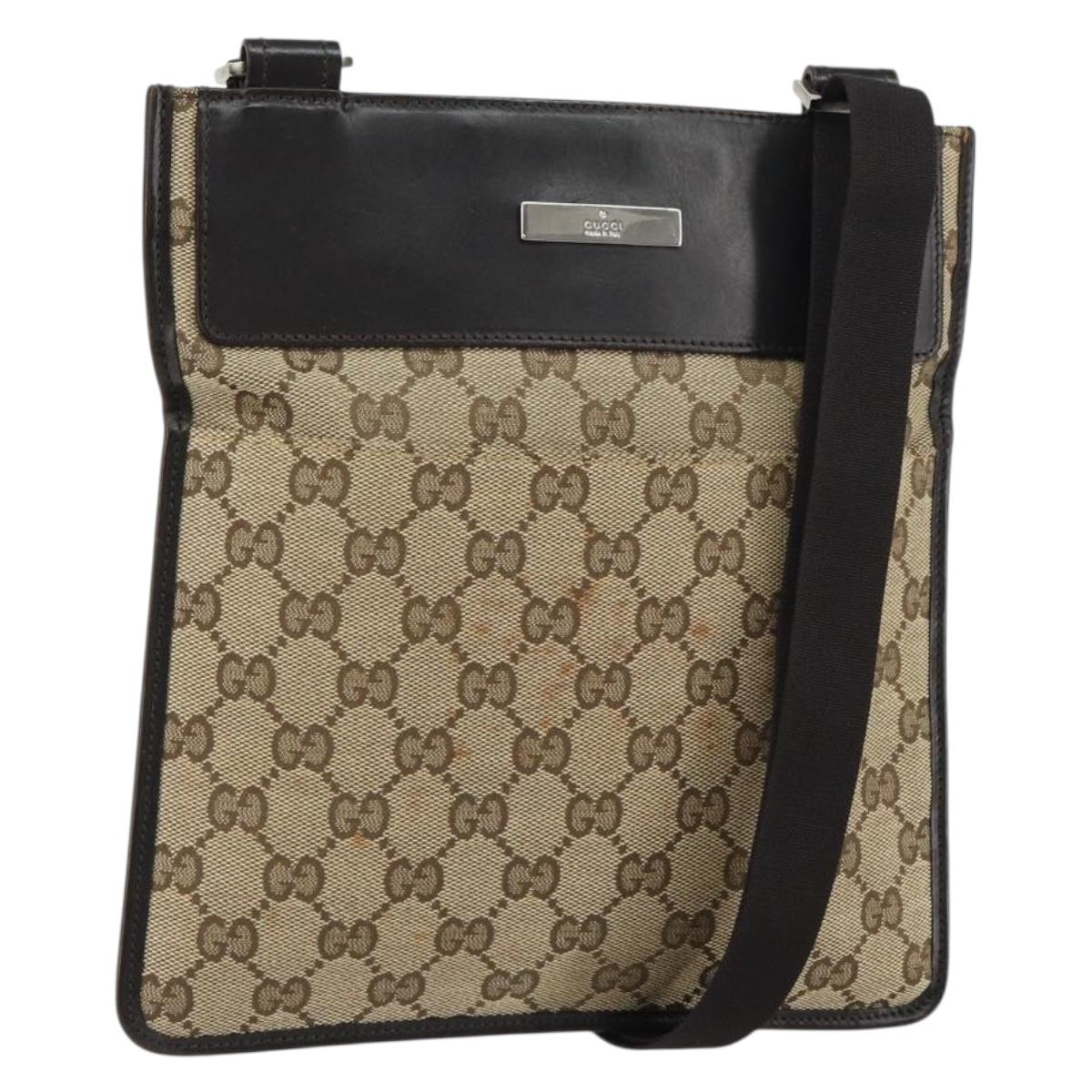 GUCCI GG Canvas Shoulder Bag Beige Silver 019 0348 Auth 161082