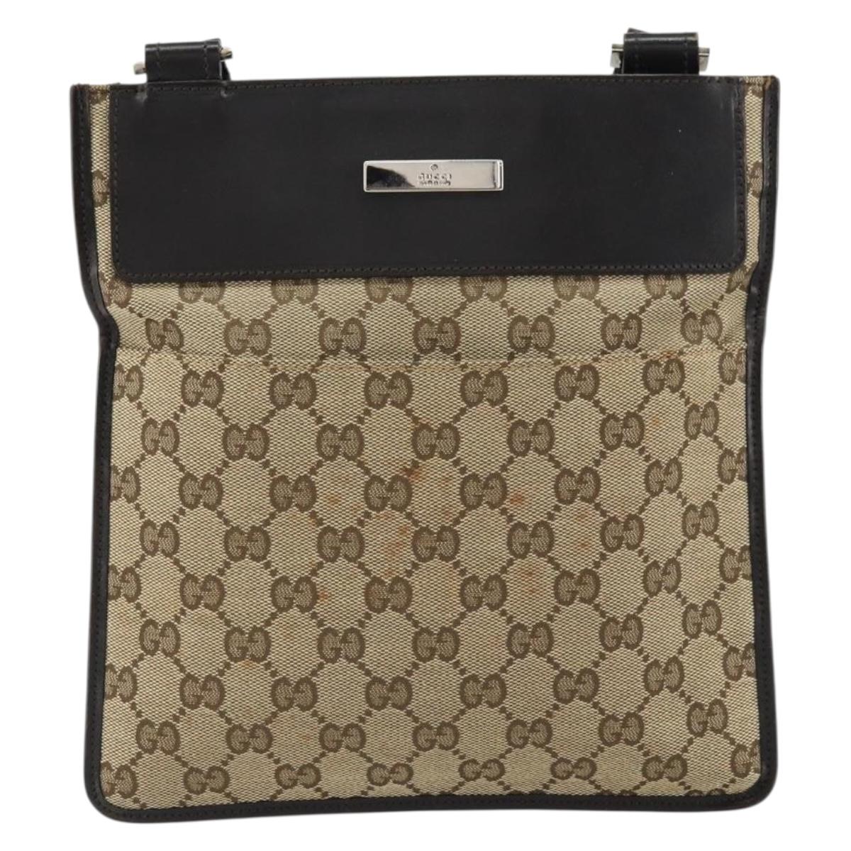 GUCCI GG Canvas Shoulder Bag Beige Silver 019 0348 Auth 161082