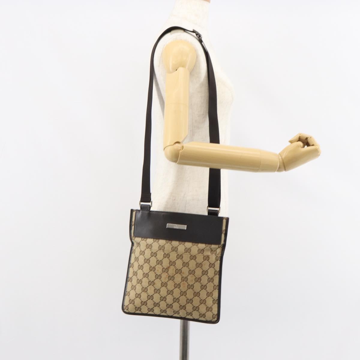 GUCCI GG Canvas Shoulder Bag Beige Silver 019 0348 Auth 161082