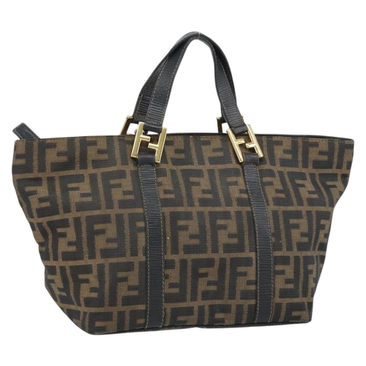 FENDI Zucca Canvas Hand Bag Black Brown Auth 161083