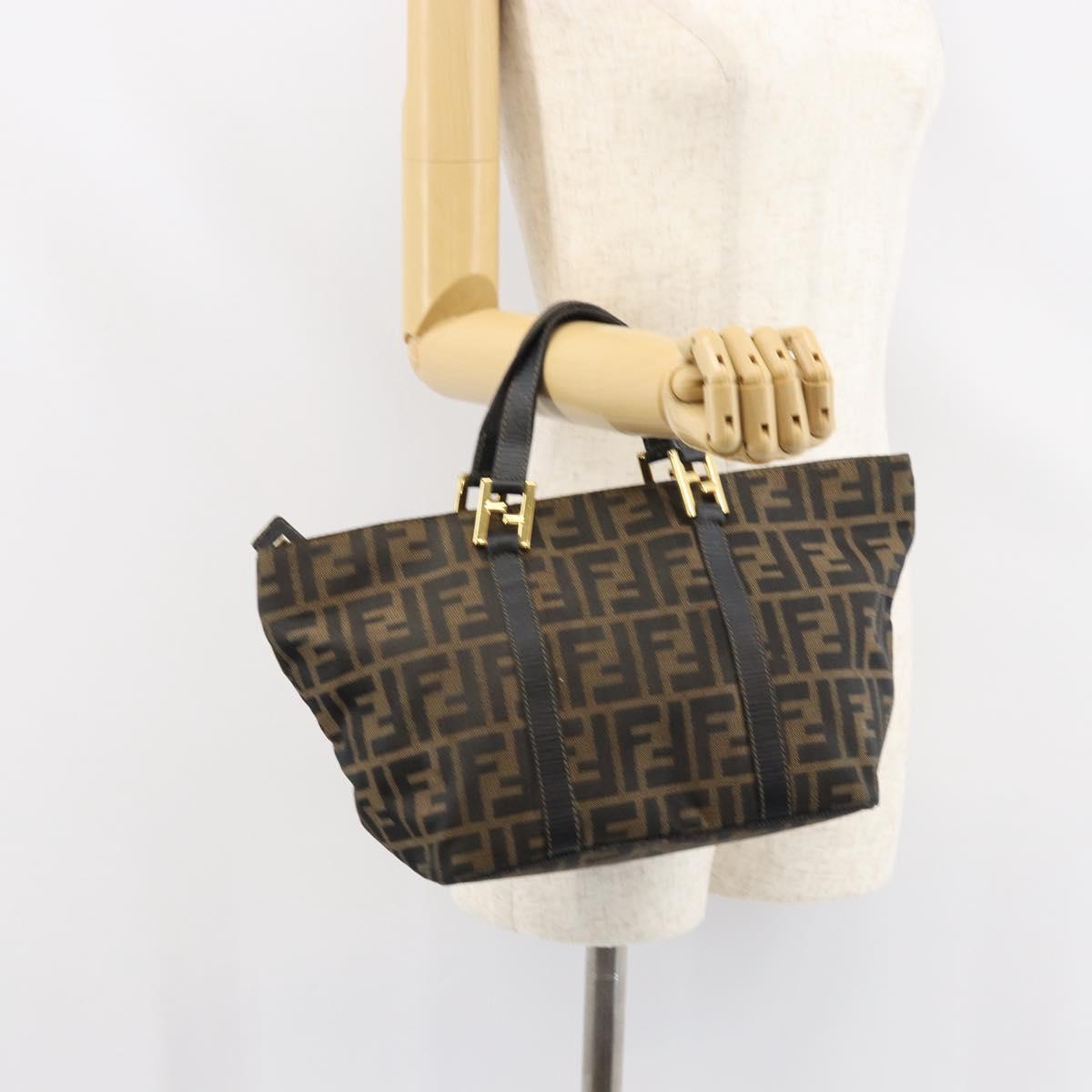 FENDI Zucca Canvas Hand Bag Black Brown Auth 161083