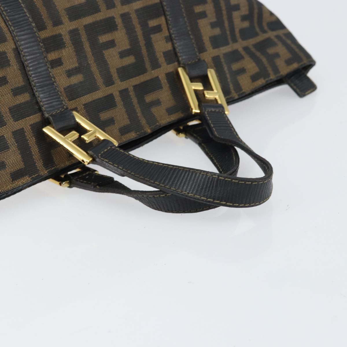 FENDI Zucca Canvas Hand Bag Black Brown Auth 161083