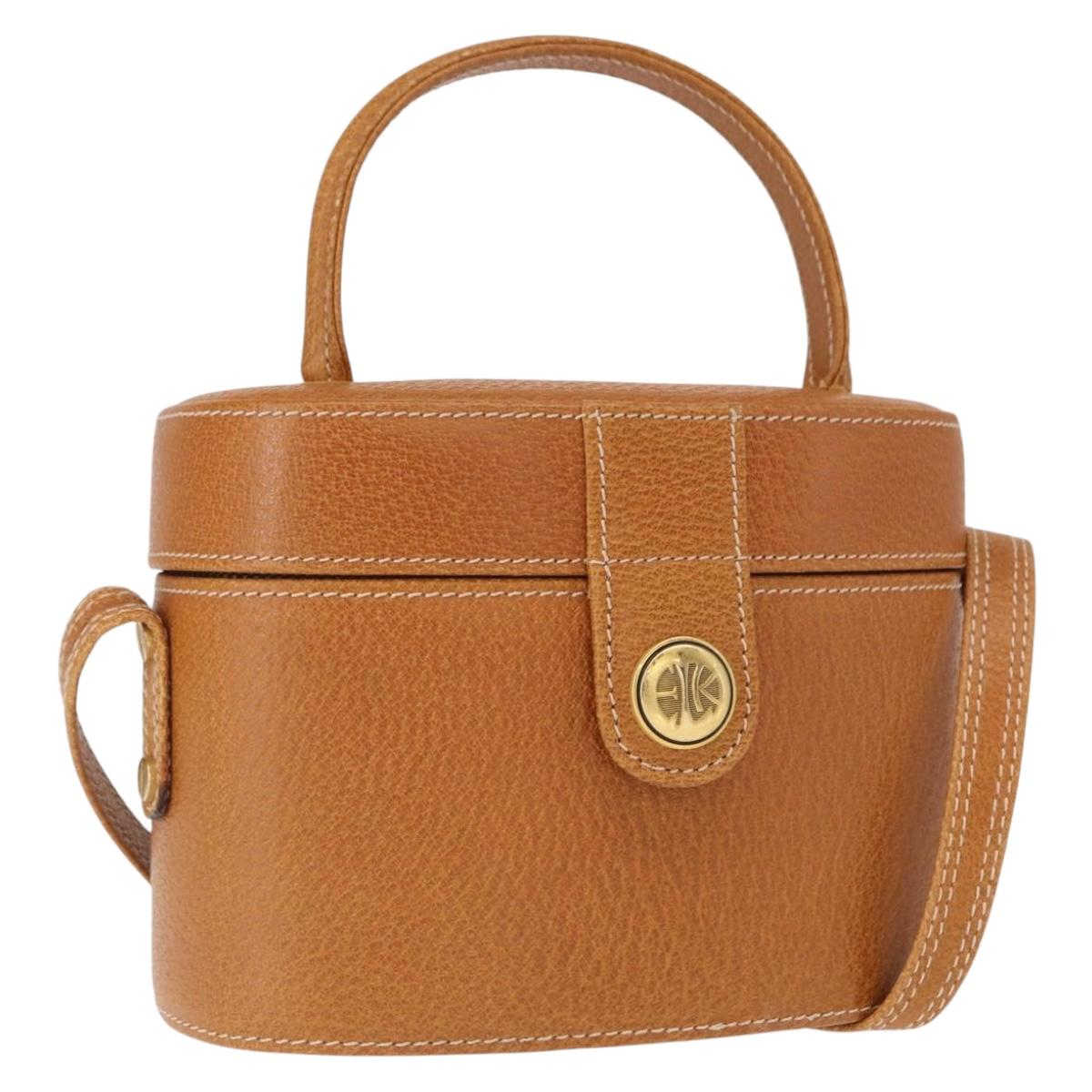 LOEWE Vanity Hand Bag Leather 2way Brown Gold Auth 161089