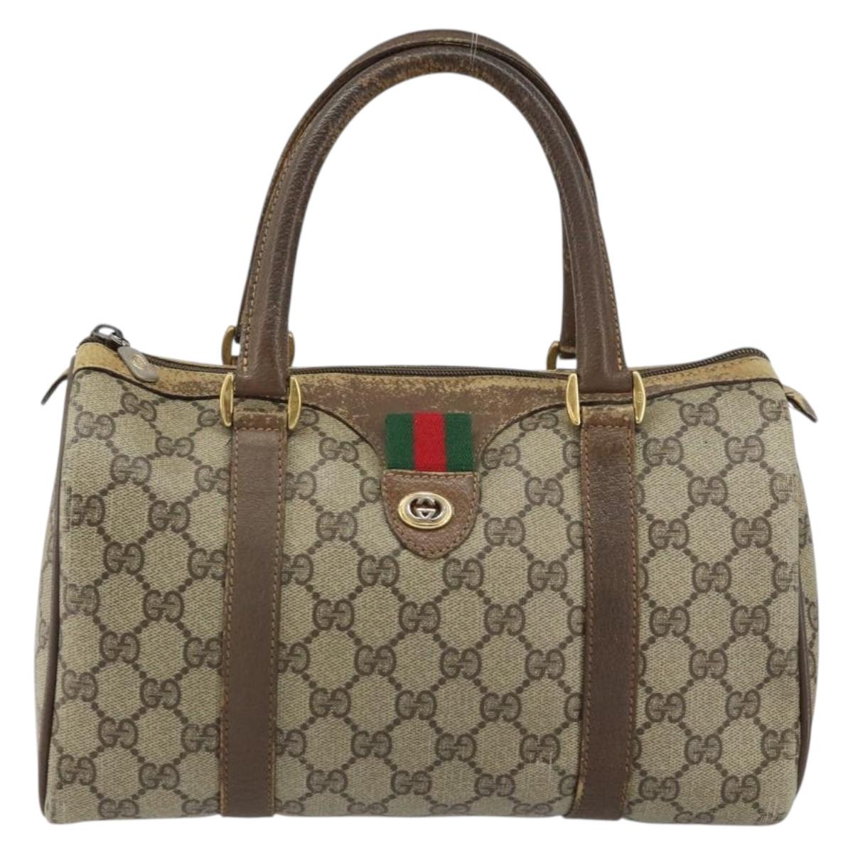 GUCCI GG Supreme Web Sherry Line Boston Bag PVC Beige Gold 40 02 006 Auth 161096