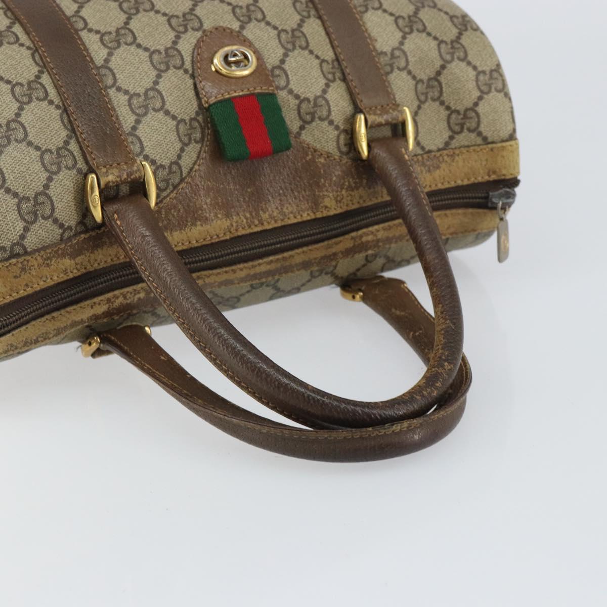 GUCCI GG Supreme Web Sherry Line Boston Bag PVC Beige Gold 40 02 006 Auth 161096