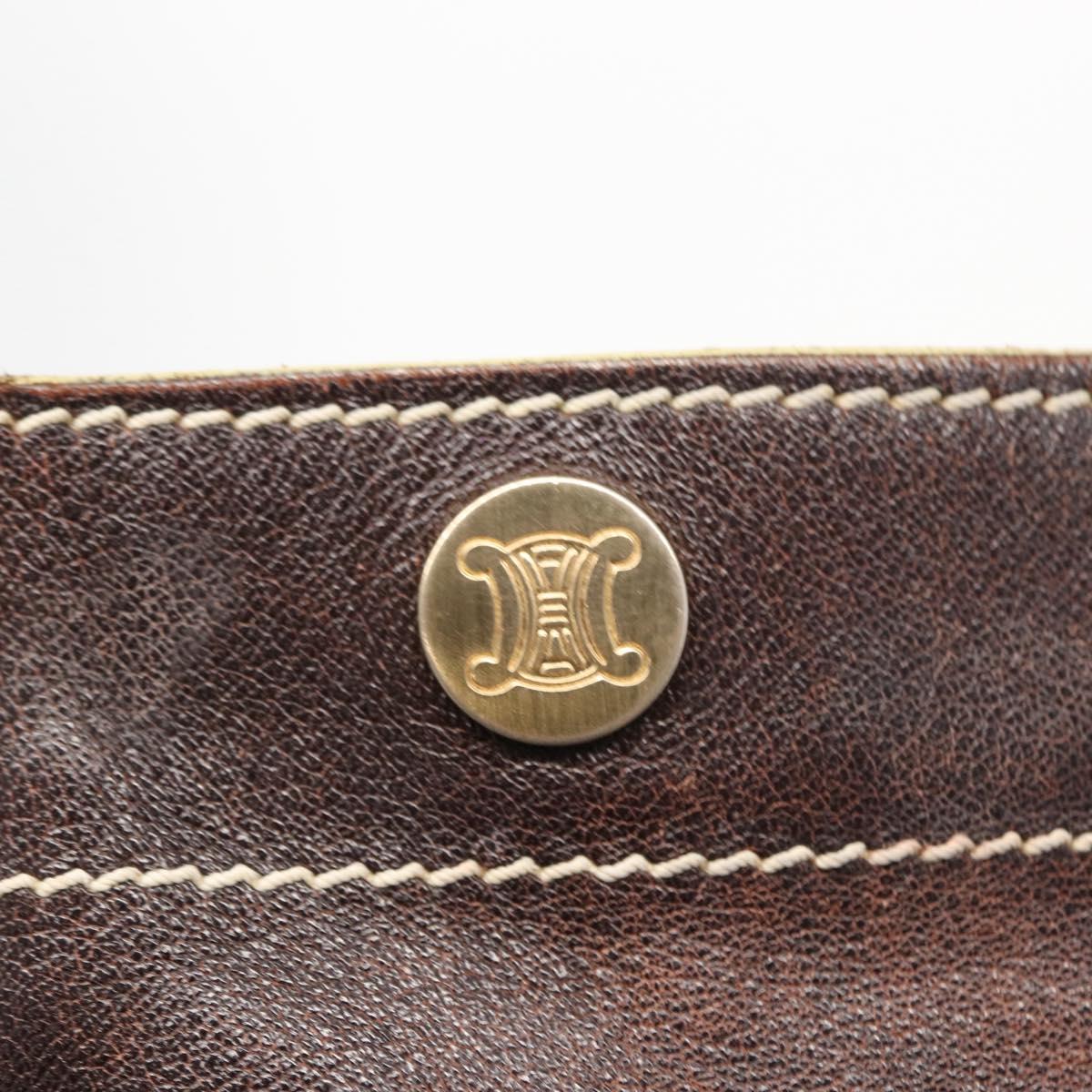 CELINE Shoulder Bag Leather Dark Brown Gold Auth 161102