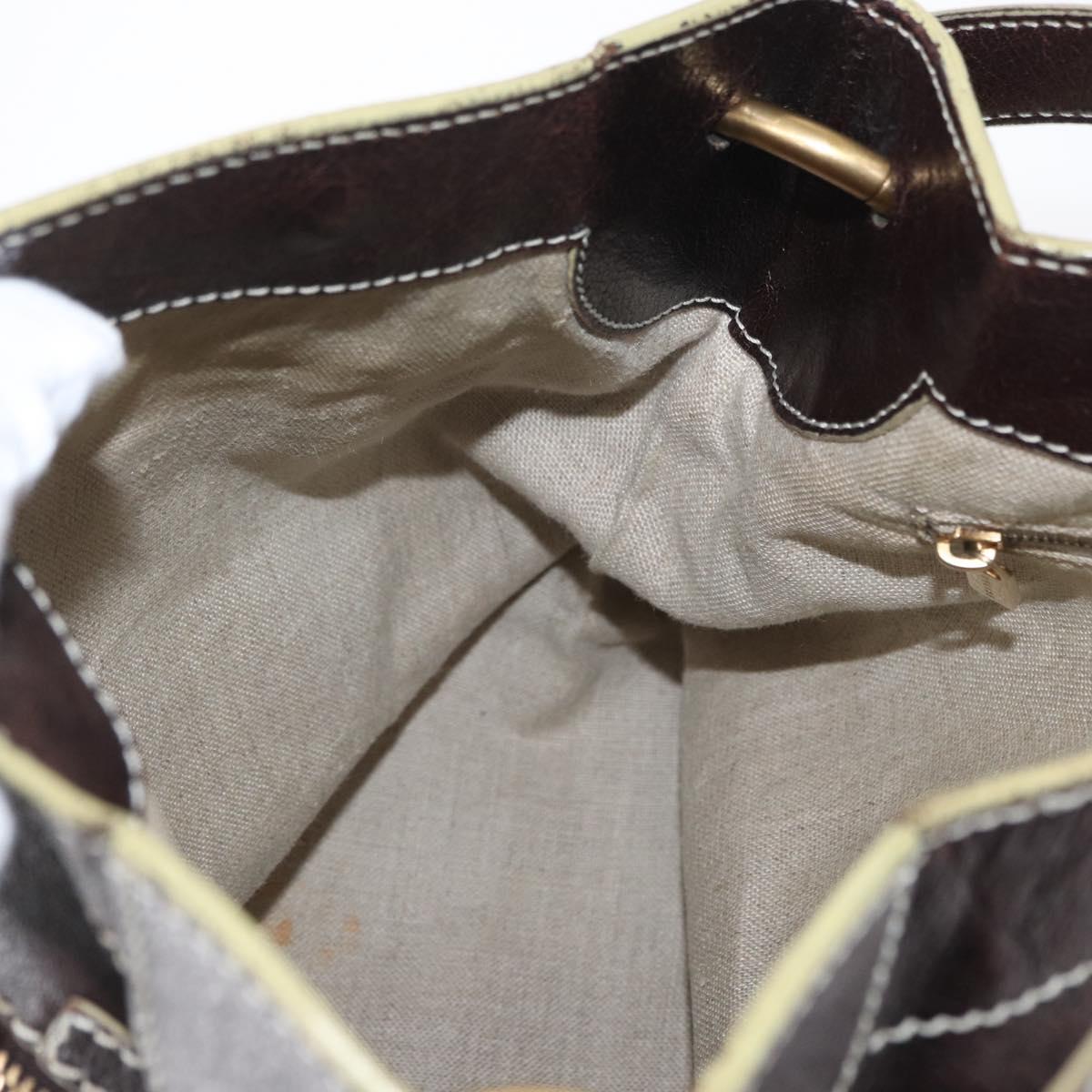 CELINE Shoulder Bag Leather Dark Brown Gold Auth 161102
