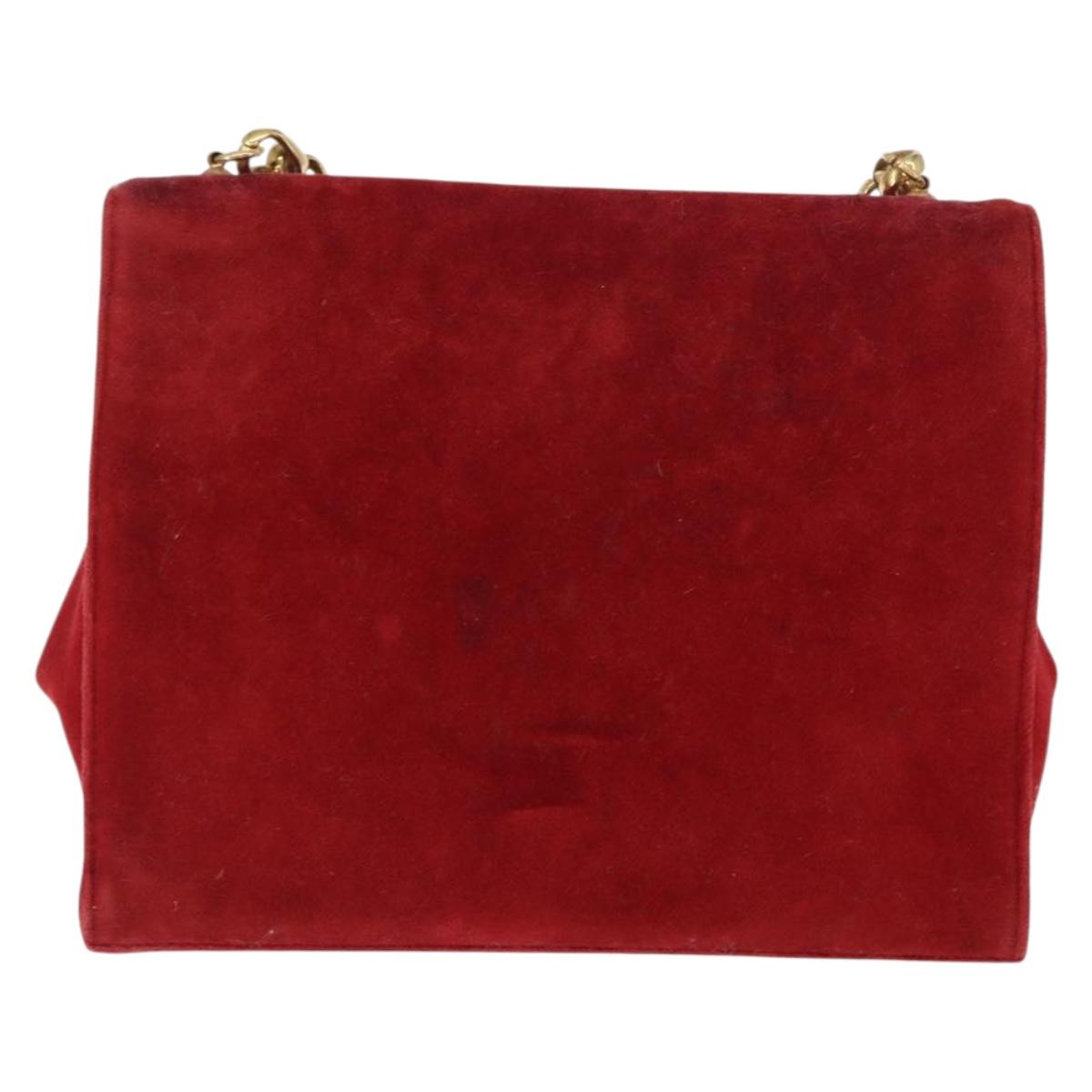 LOEWE Shoulder Bag Velor Red Gold Auth 161108
