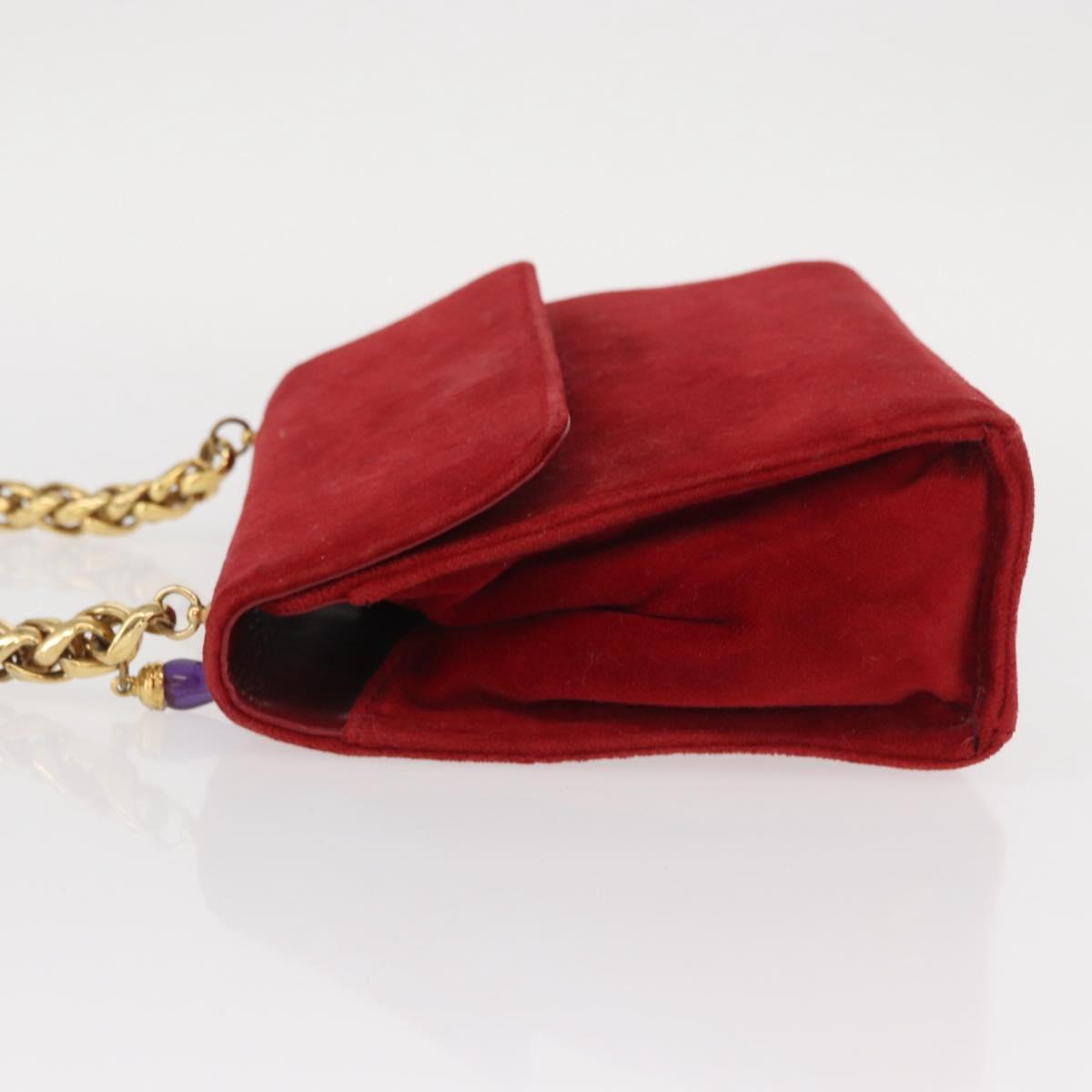 LOEWE Shoulder Bag Velor Red Gold Auth 161108