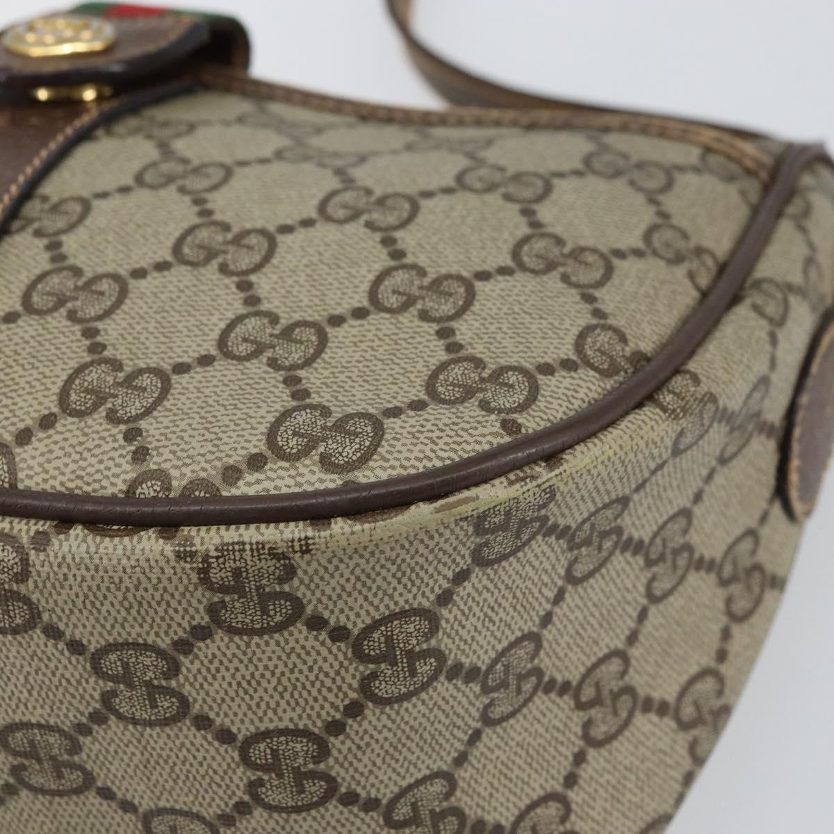 GUCCI GG Supreme Web Sherry Line Bag PVC Beige Gold 89 02 032 Auth 161109