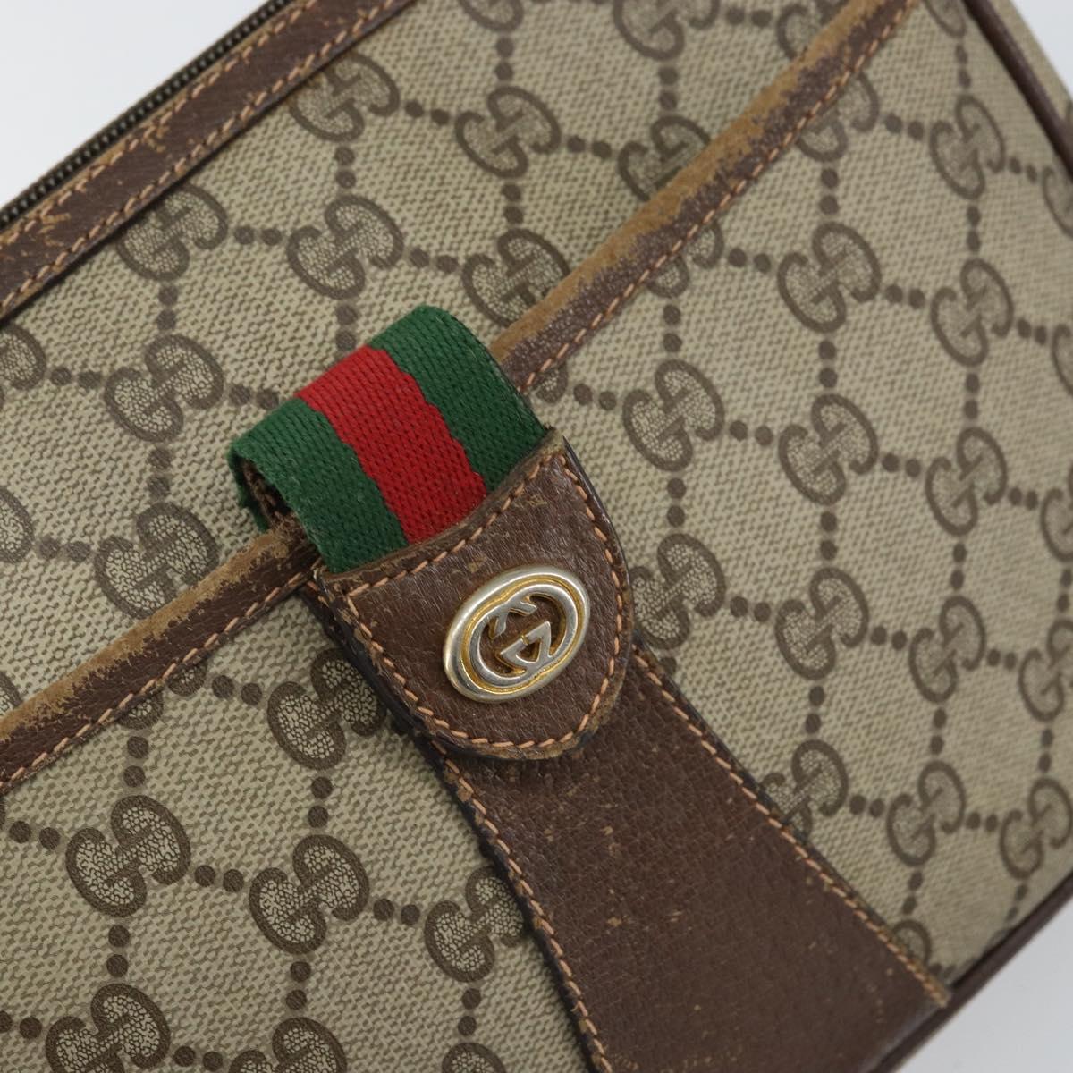 GUCCI GG Supreme Web Sherry Line Bag PVC Beige Gold 89 02 032 Auth 161109