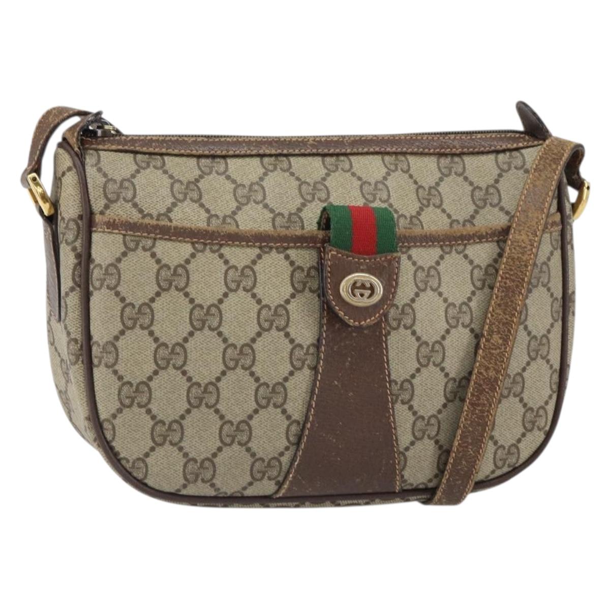GUCCI GG Supreme Web Sherry Line Bag PVC Beige Gold 89 02 032 Auth 161109