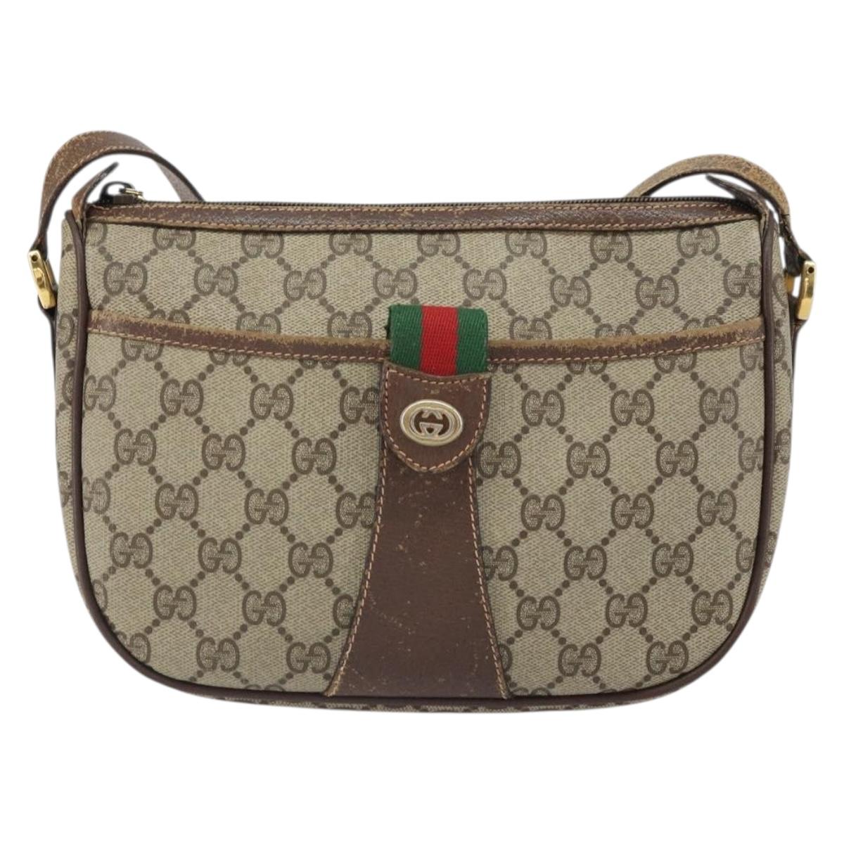 GUCCI GG Supreme Web Sherry Line Bag PVC Beige Gold 89 02 032 Auth 161109