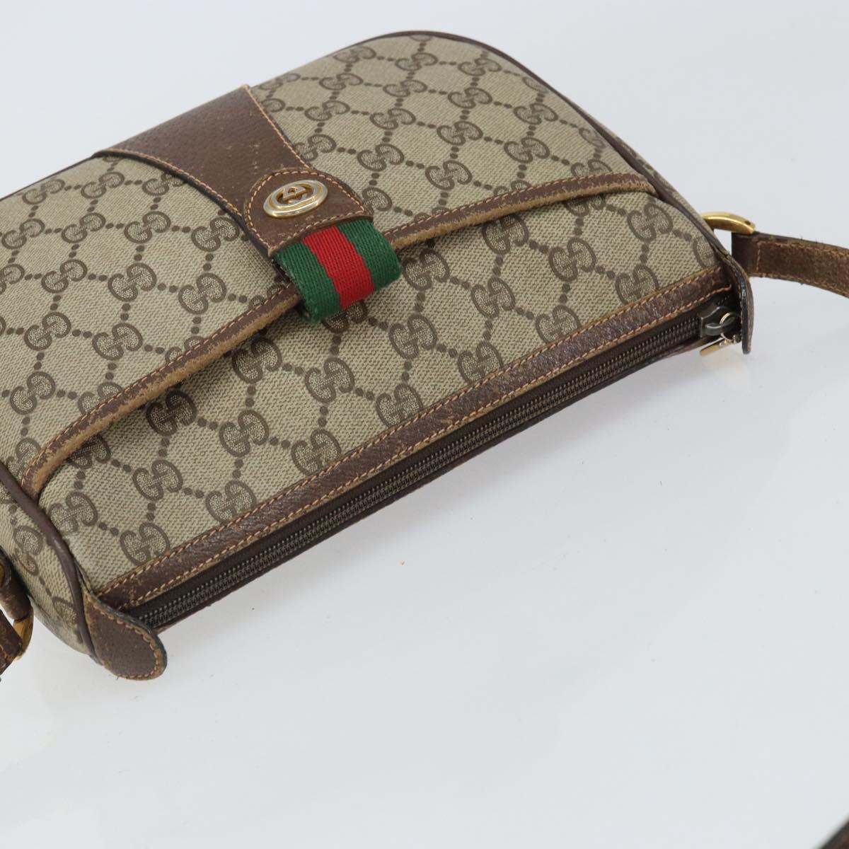 GUCCI GG Supreme Web Sherry Line Bag PVC Beige Gold 89 02 032 Auth 161109