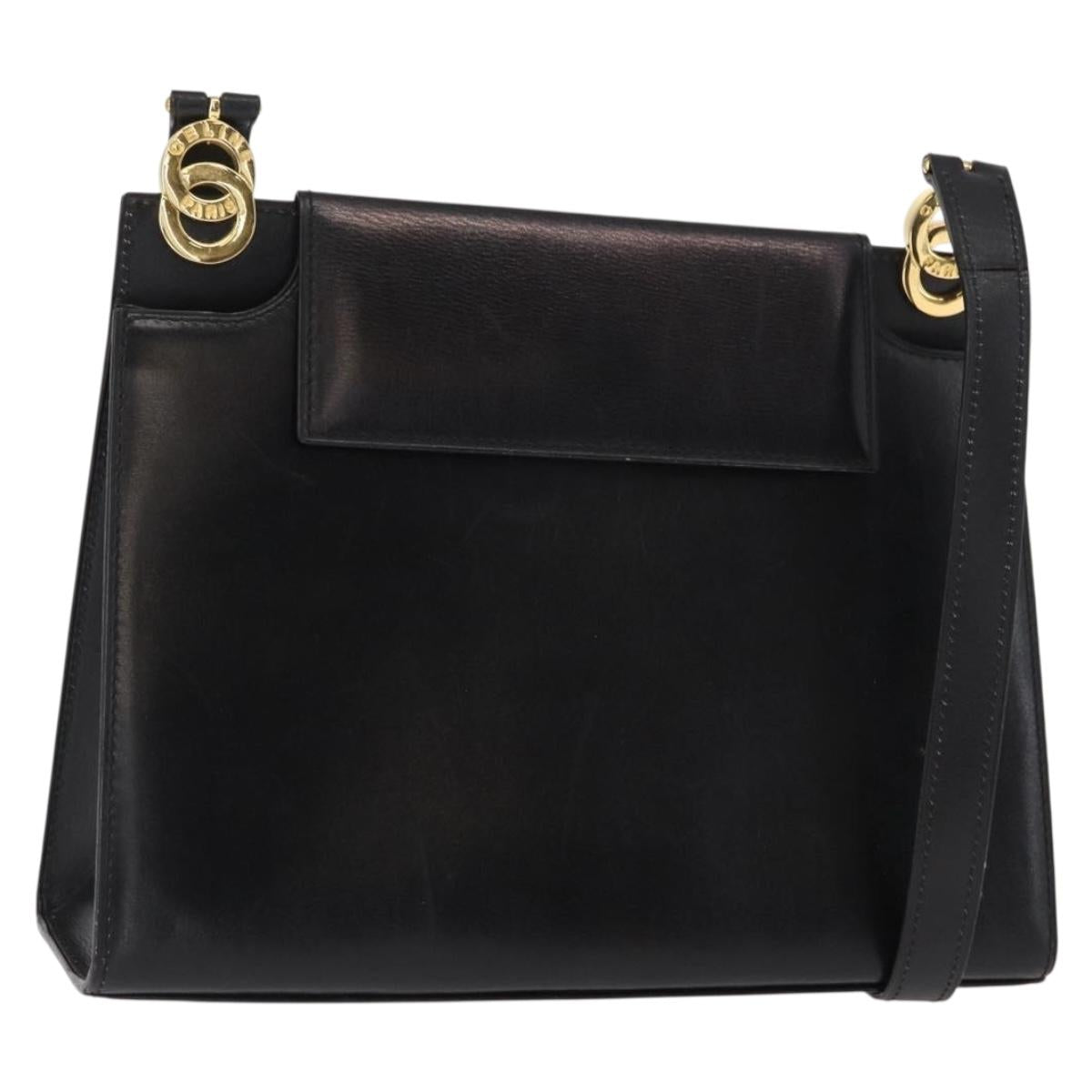 CELINE Circle Shoulder Bag Leather Black Gold Auth 161116
