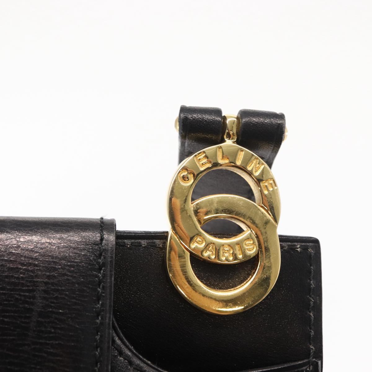 CELINE Circle Shoulder Bag Leather Black Gold Auth 161116