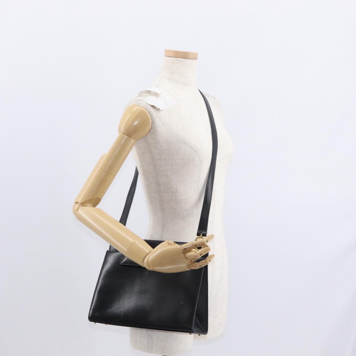 CELINE Circle Shoulder Bag Leather Black Gold Auth 161116