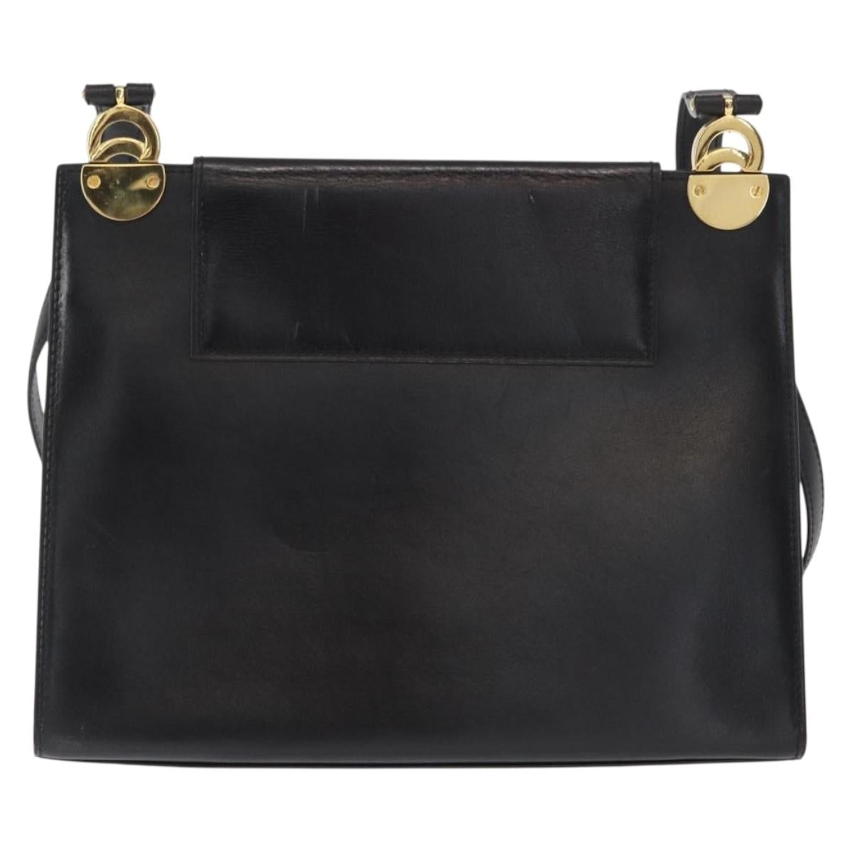 CELINE Circle Shoulder Bag Leather Black Gold Auth 161116