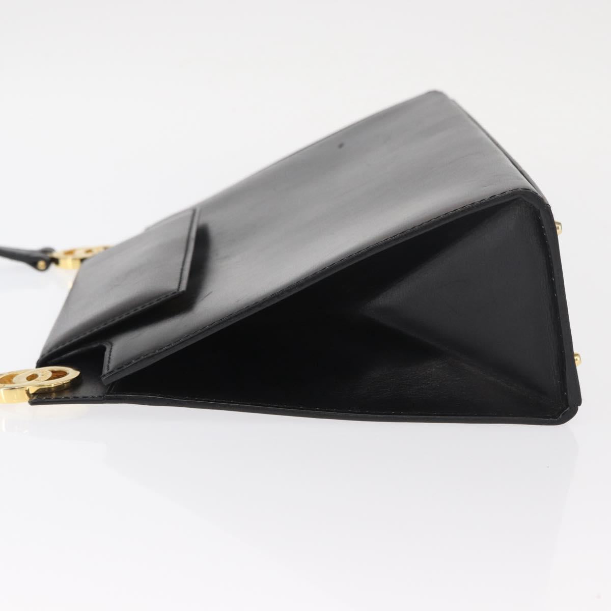 CELINE Circle Shoulder Bag Leather Black Gold Auth 161116