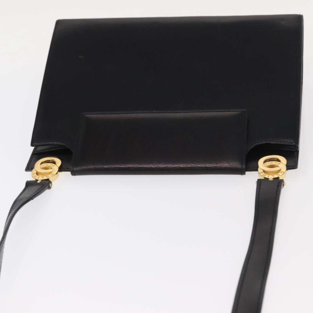 CELINE Circle Shoulder Bag Leather Black Gold Auth 161116