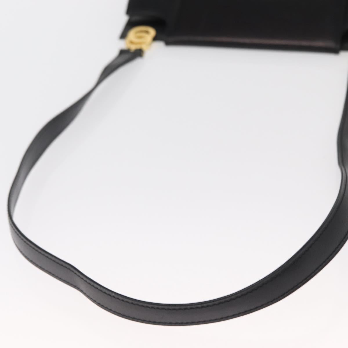 CELINE Circle Shoulder Bag Leather Black Gold Auth 161116