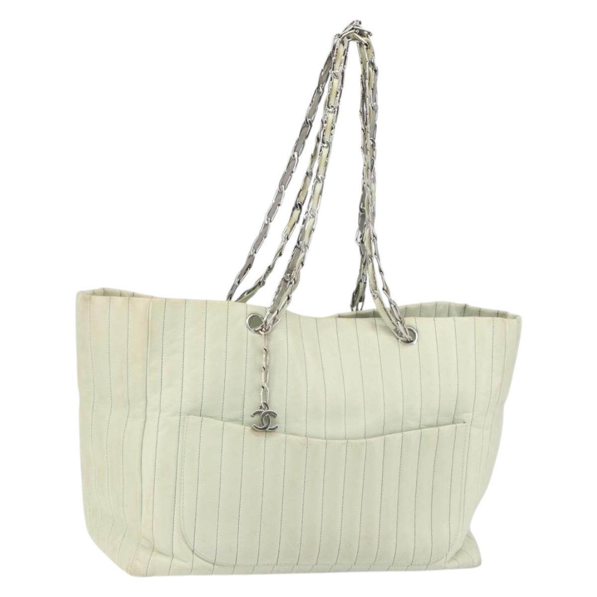CHANEL Mademoiselle Chain Shoulder Bag Lamb Skin Ivory Silver CC Auth 161117