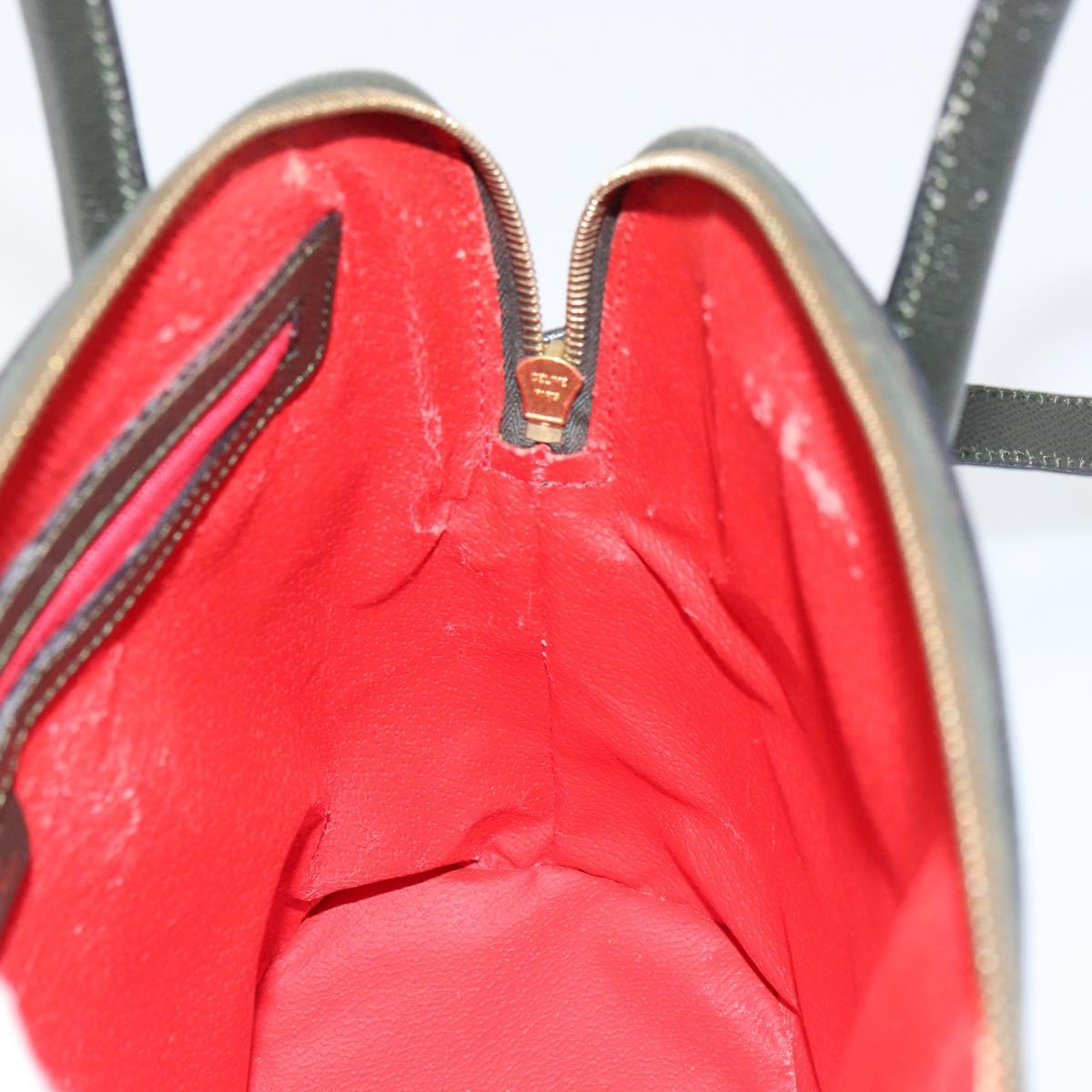 CELINE Hand Bag Leather 2way Green Gold Auth 161118