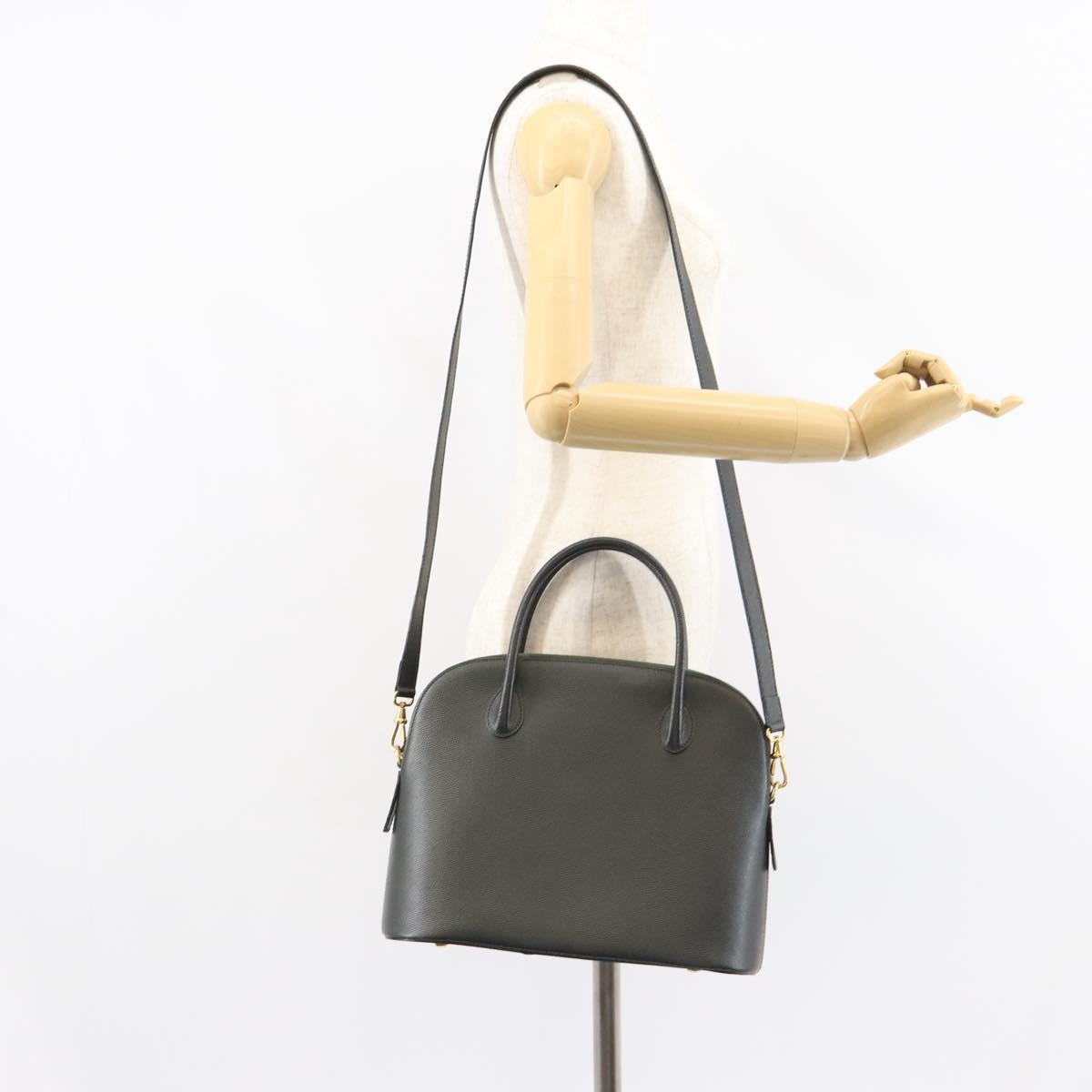 CELINE Hand Bag Leather 2way Green Gold Auth 161118