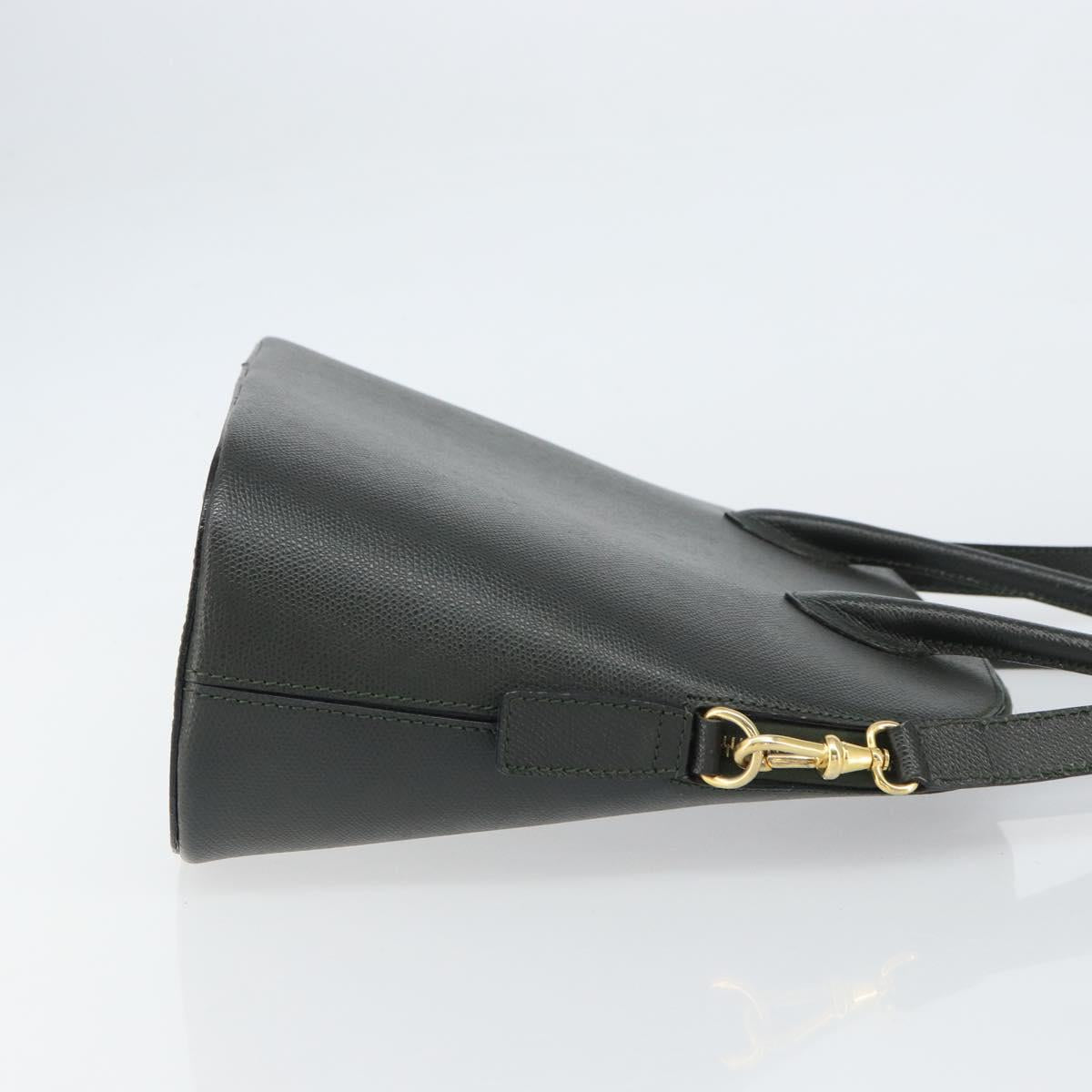 CELINE Hand Bag Leather 2way Green Gold Auth 161118